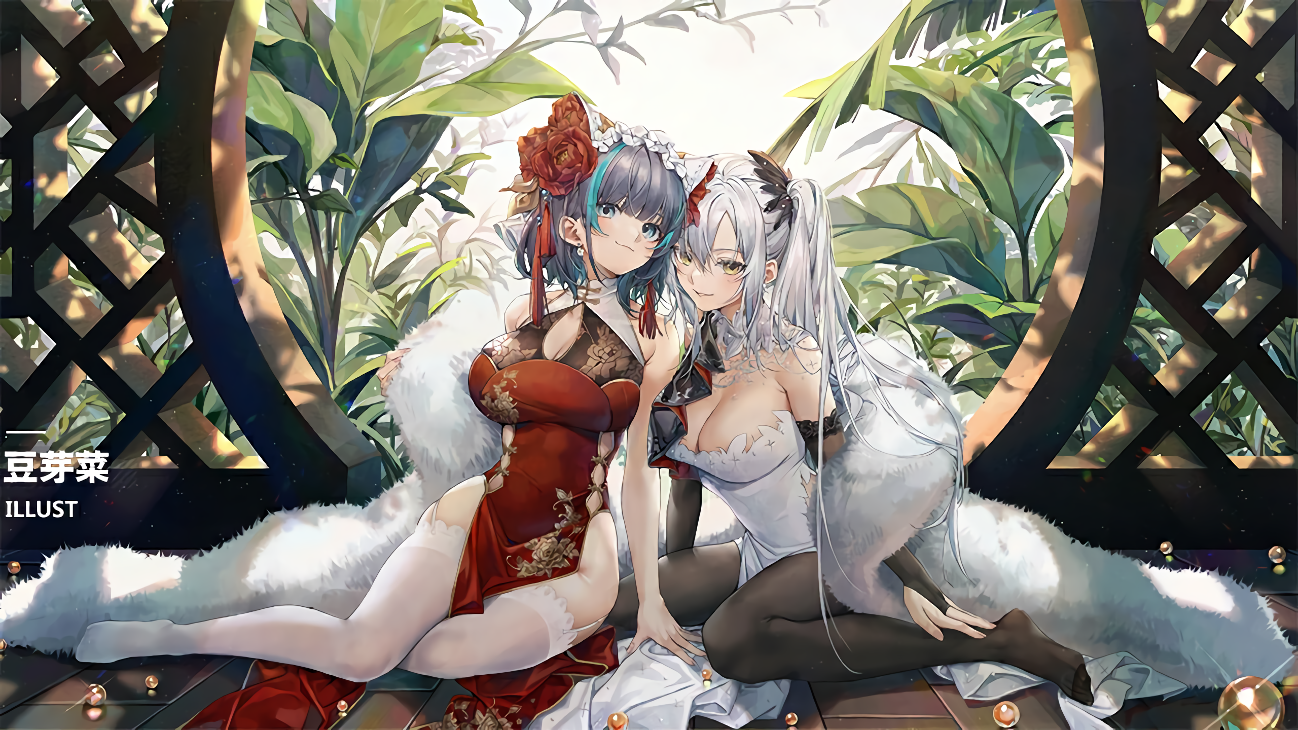 Two anime girls in traditional Chinese dresses from Azure Lane HD Wallpaper