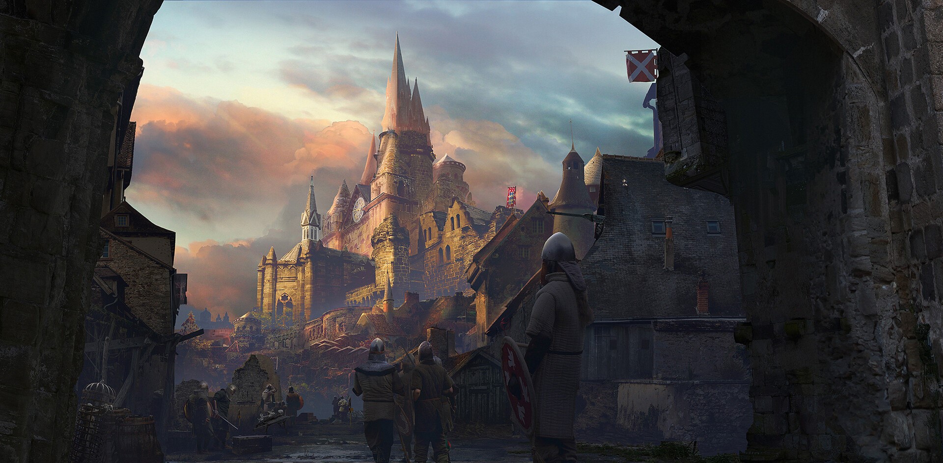 Medieval Castle and Knights Artwork HD Wallpaper