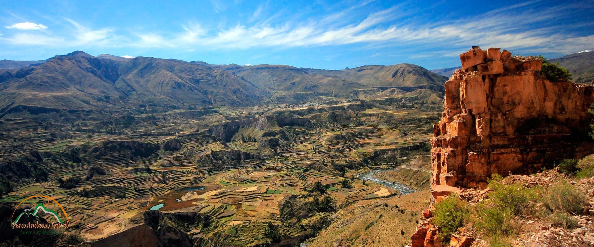 Colca Canyon, Arequipa, Peru with terraced fields and mountains HD Wallpaper