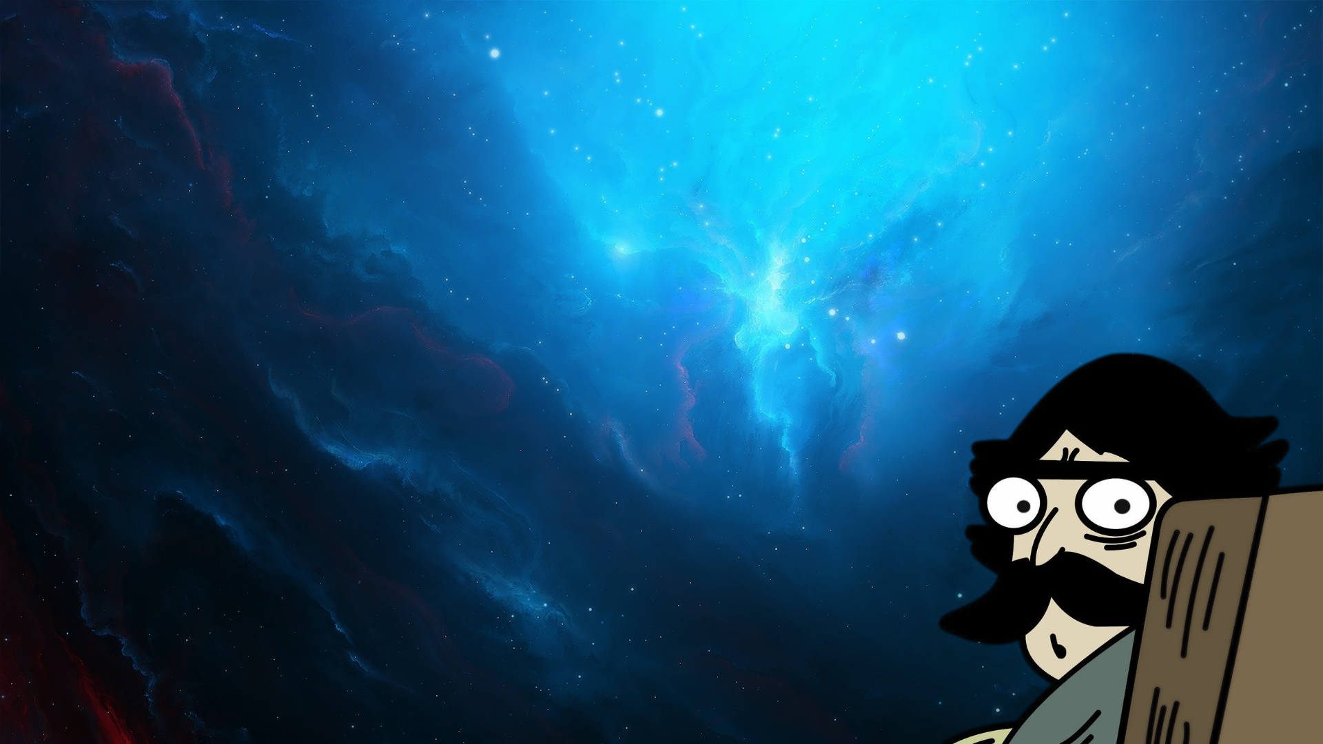 Man with mustache looking at nebula HD Wallpaper