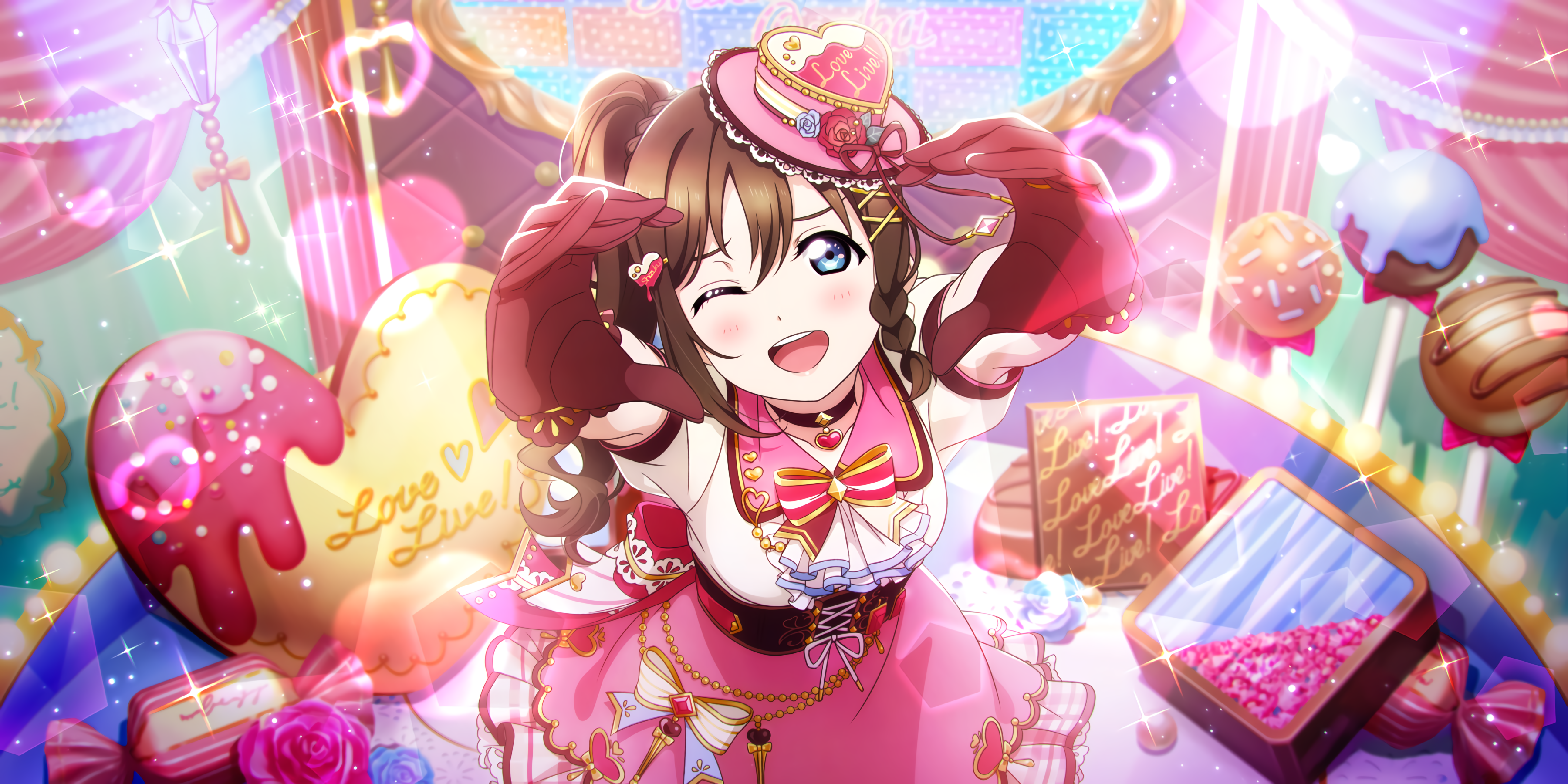 Osaka Shizuku from Love Live! Series in a candy-themed outfit HD Wallpaper