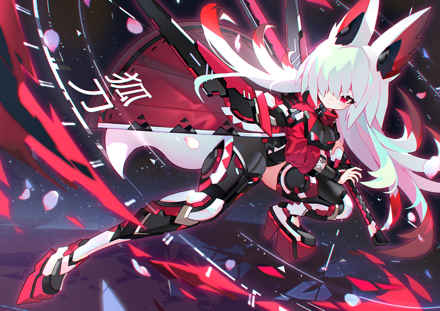 Anime girl with white hair and red eyes in mechanical armor HD Wallpaper