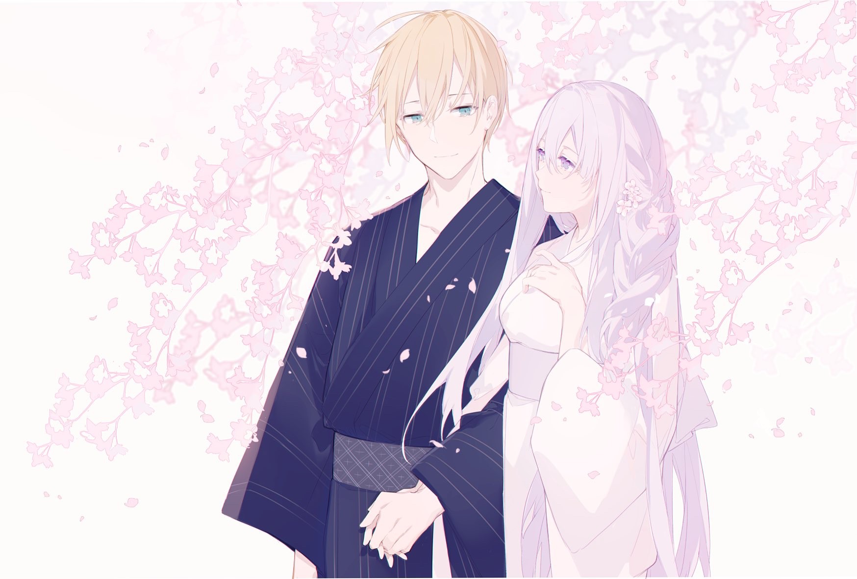 Miyuki and Touken Ranbu character with cherry blossoms HD Wallpaper