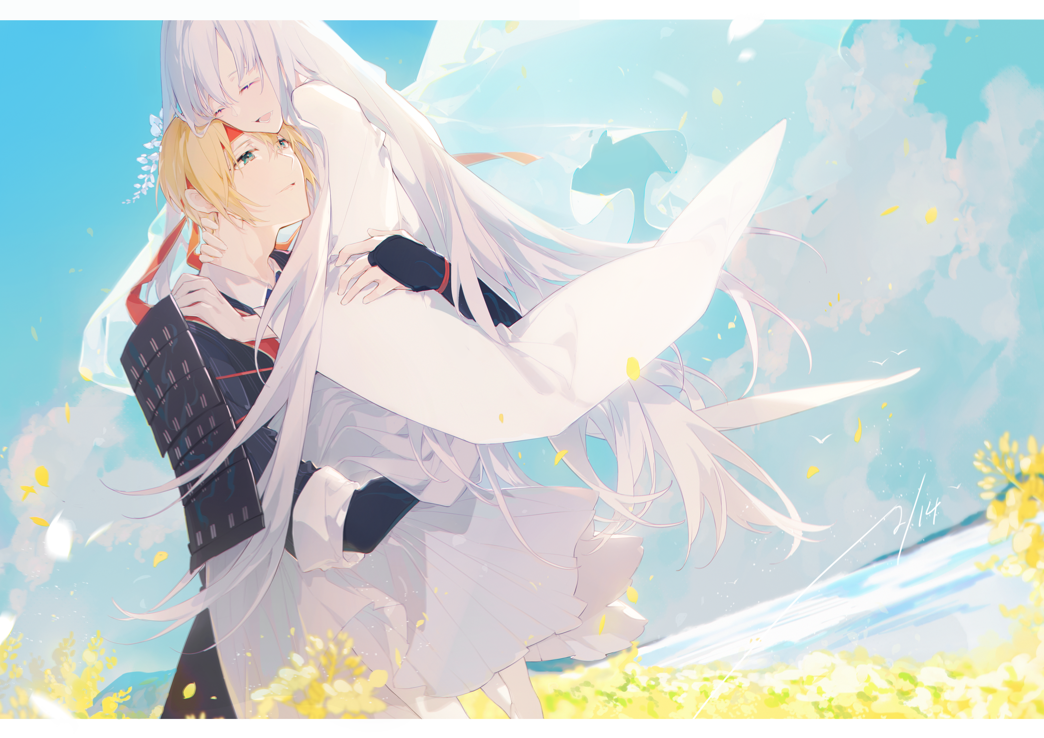Miyuki from Touken Ranbu carrying a woman HD Wallpaper