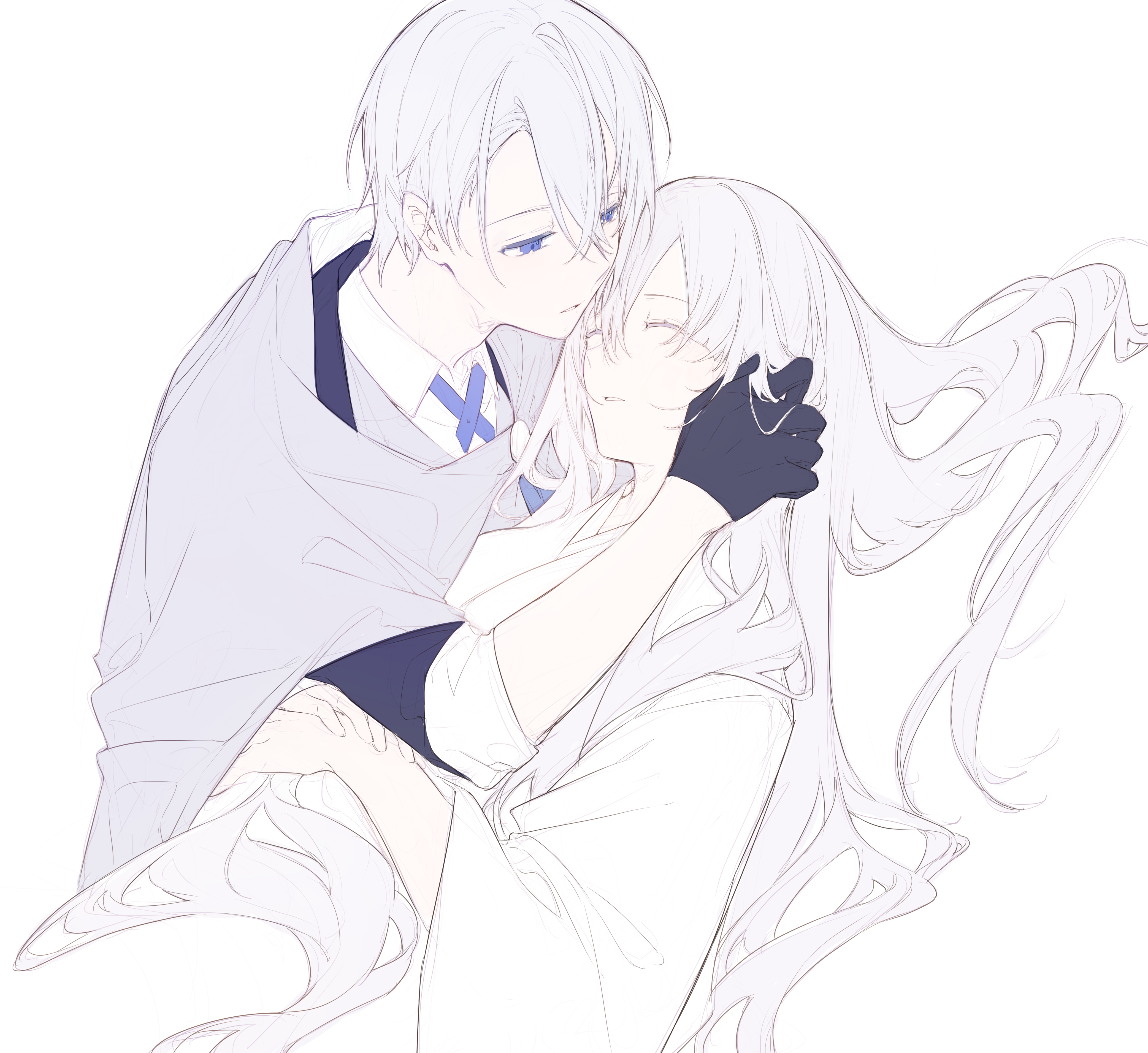 Anime couple with silver hair HD Wallpaper