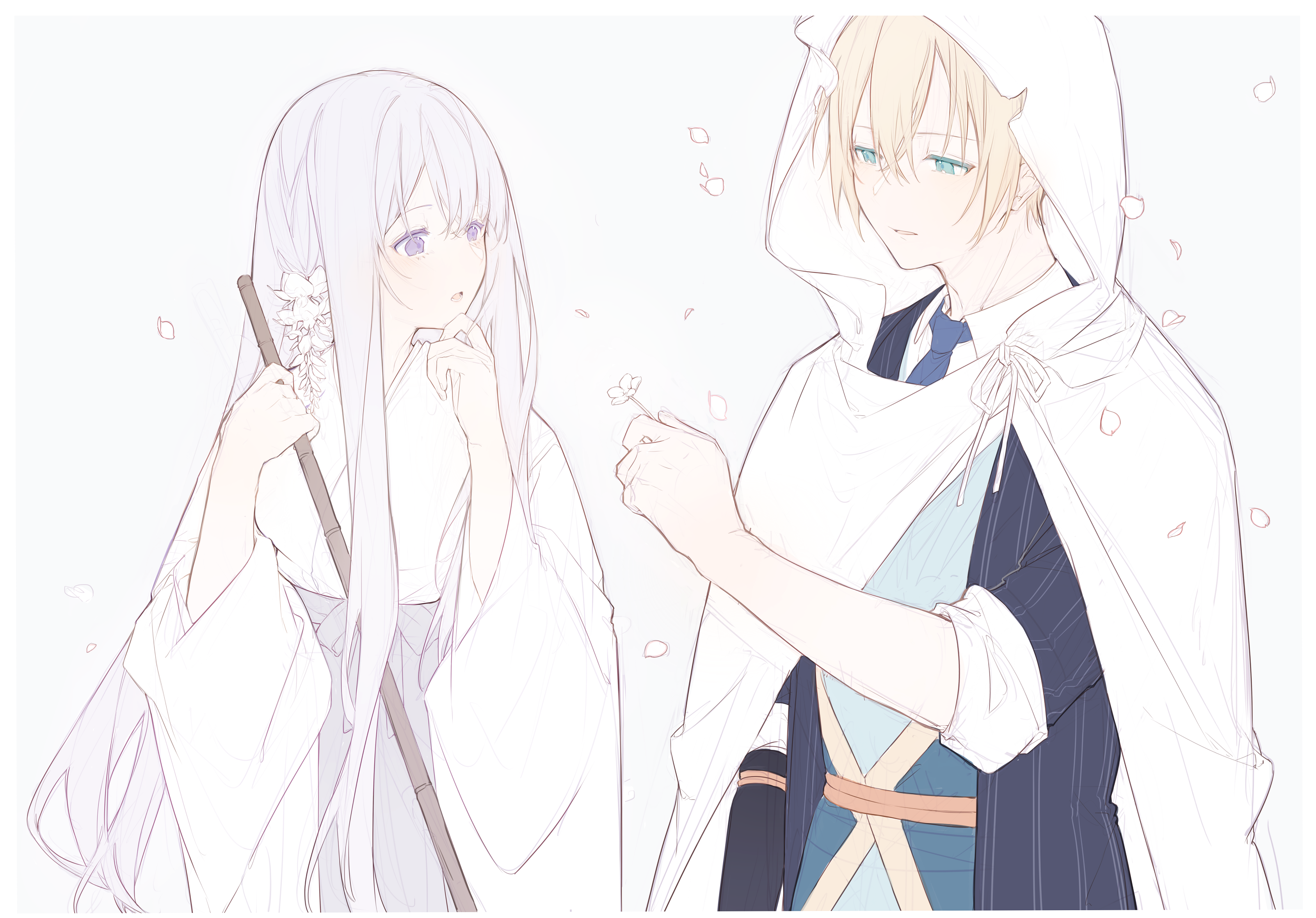 Anime couple with silver hair and blonde hair HD Wallpaper