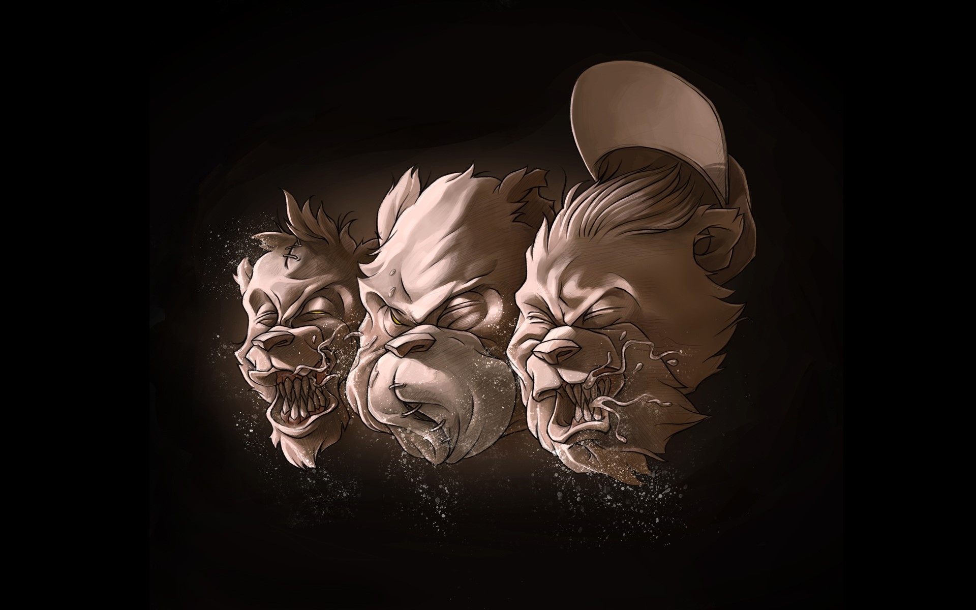 Three anthropomorphic characters in neurofunk style HD Wallpaper