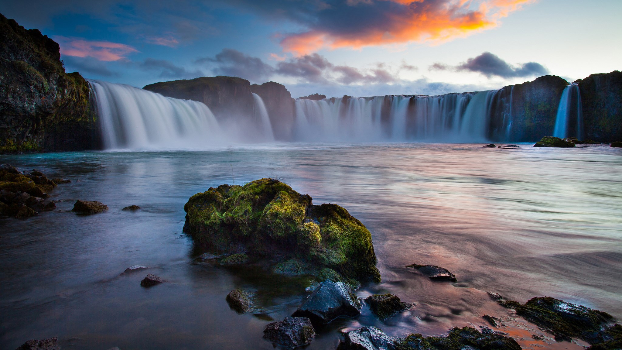 Goðafoss Waterfall in Iceland at Dusk HD Wallpaper