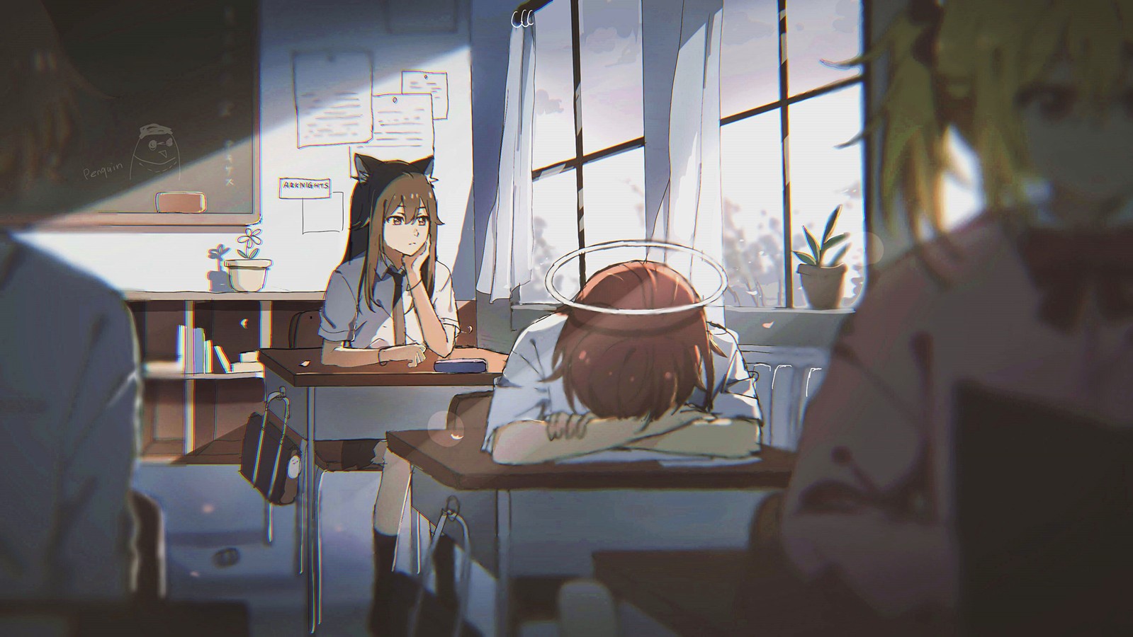 Anime girls in a classroom HD Wallpaper