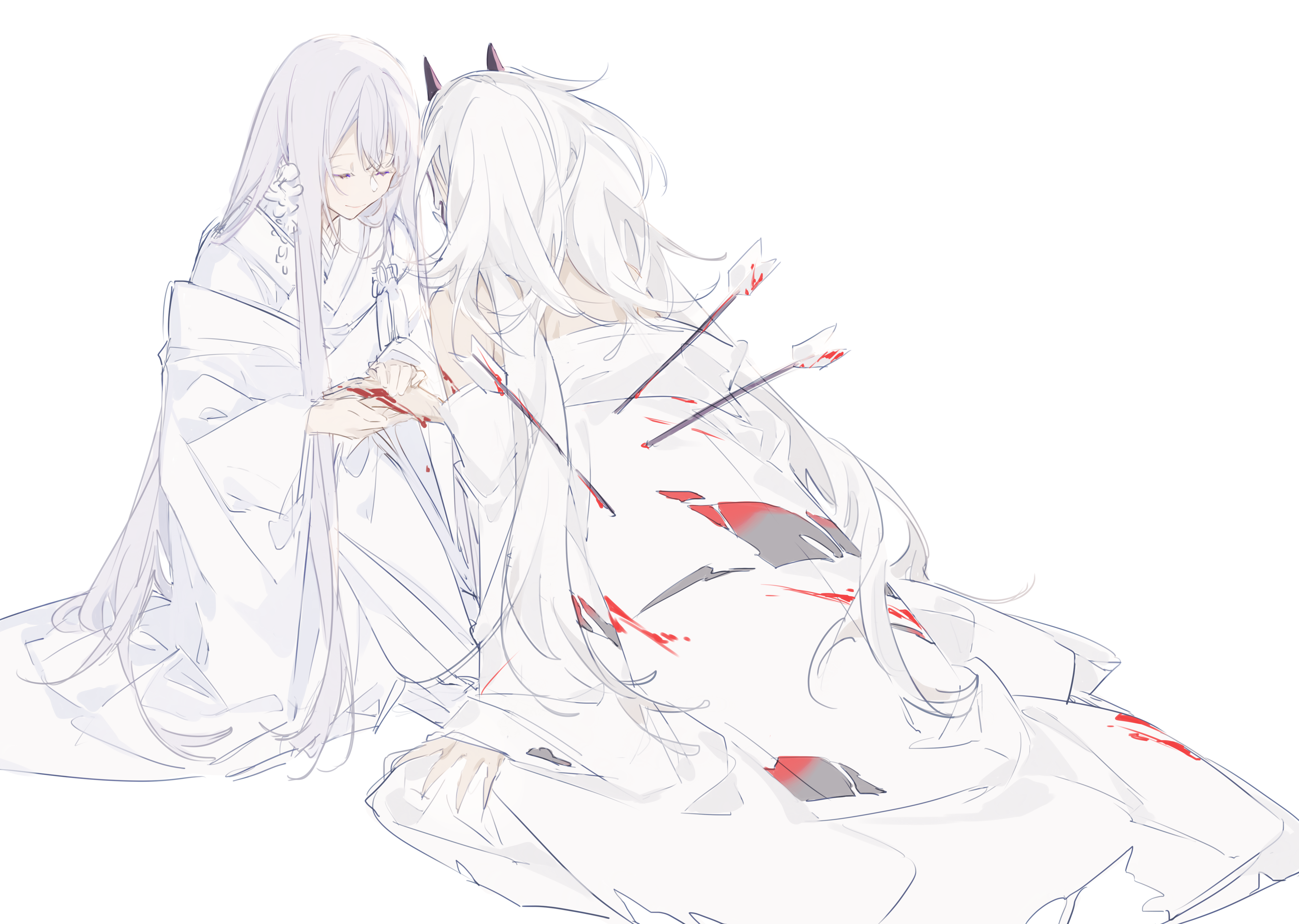 Anime girls with silver hair and arrows HD Wallpaper
