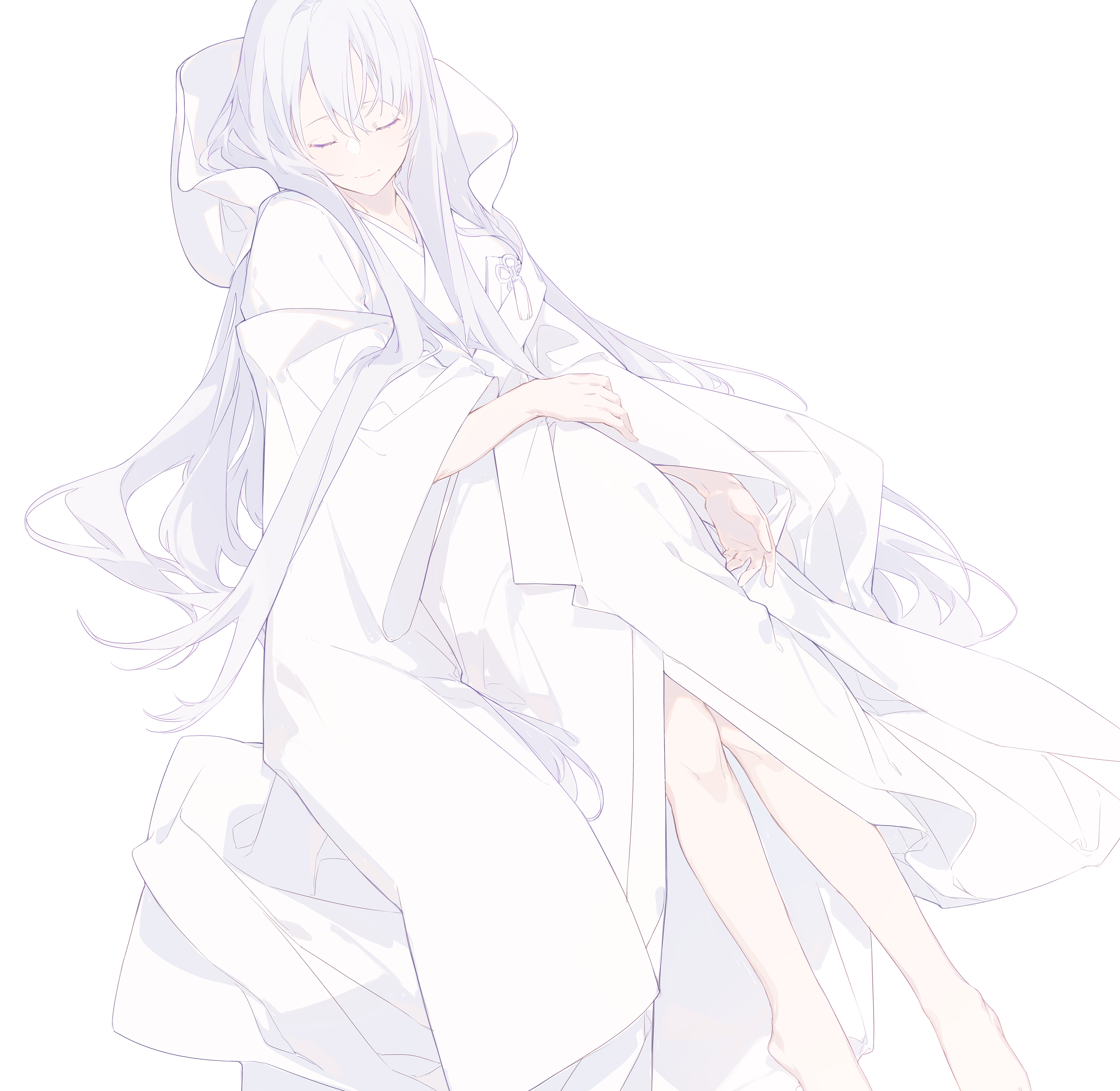 Anime girl with silver hair in white robes HD Wallpaper