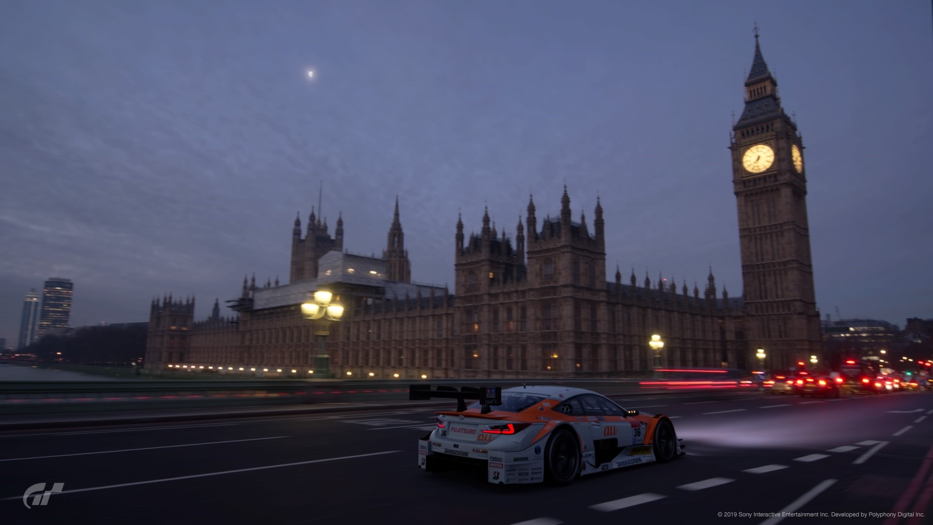 Gran Turismo 2019 car driving past Big Ben in London HD Wallpaper