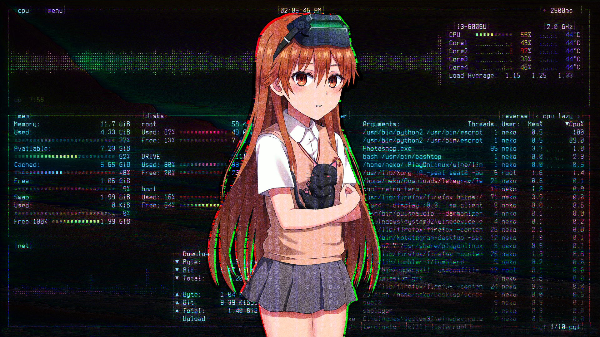 Misaka Mikoto from To Aru Kagaku no Railgun with a cat HD Wallpaper