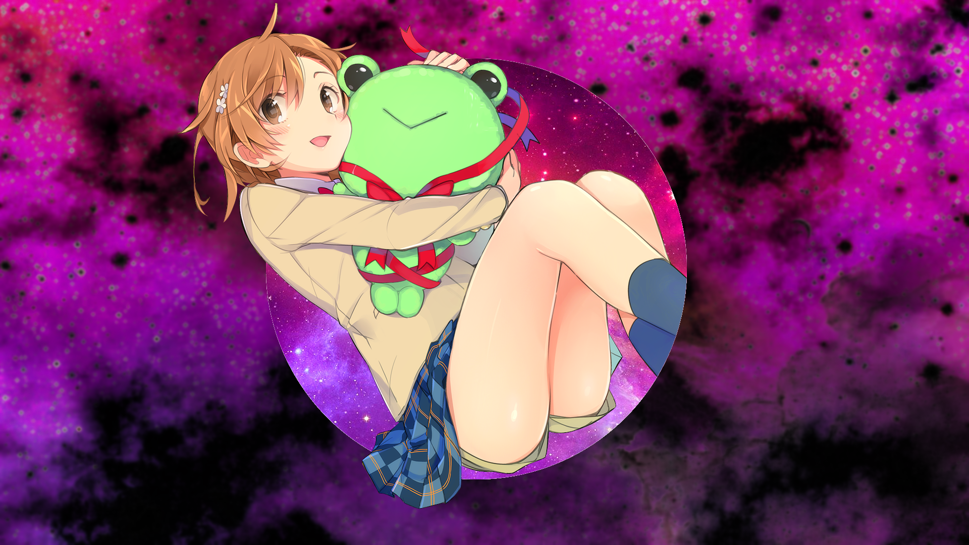 Misaka Mikoto from To Aru Kagaku no Railgun hugging a frog plush HD Wallpaper