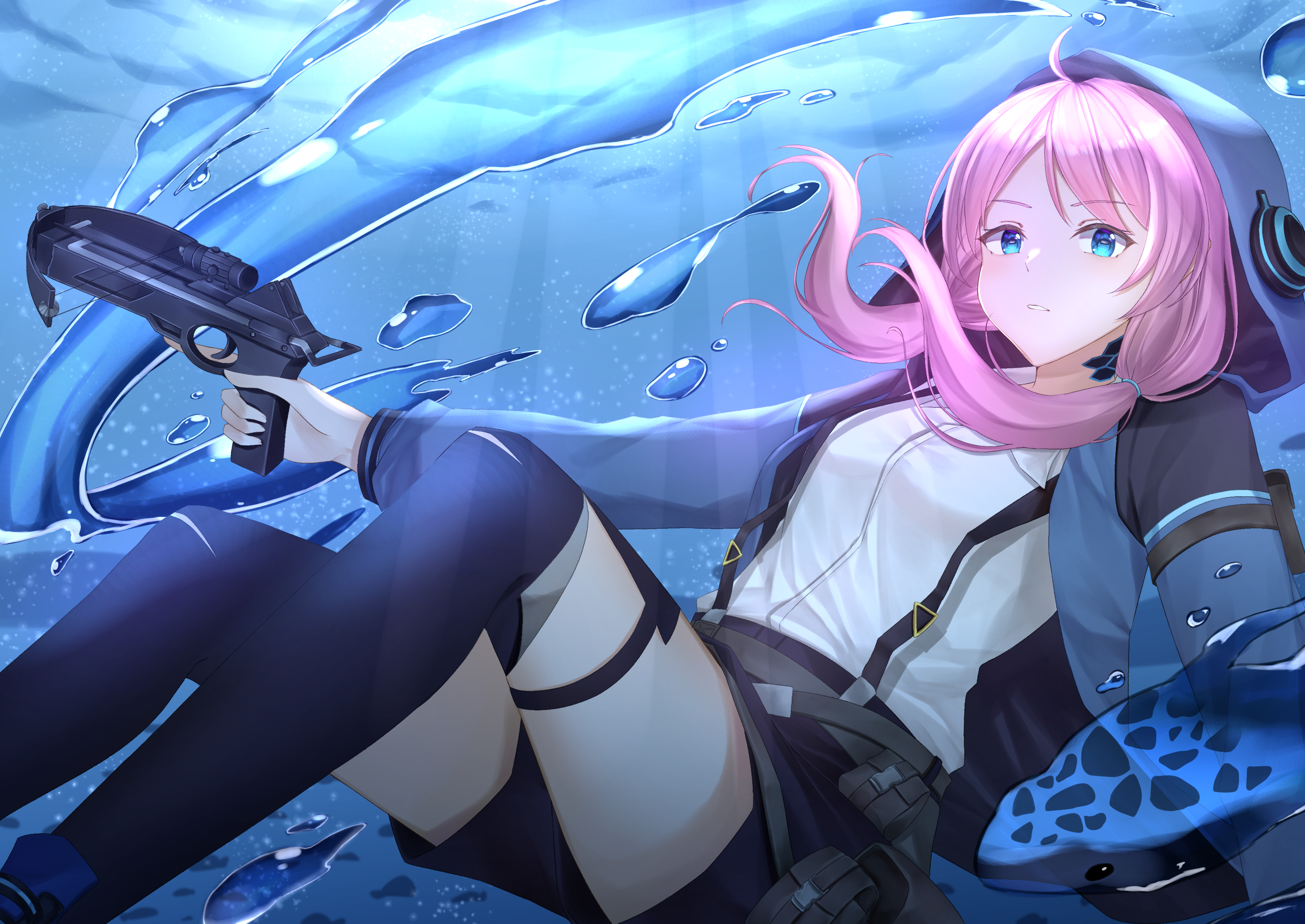 Blue Poison from Arknights underwater with a crossbow HD Wallpaper