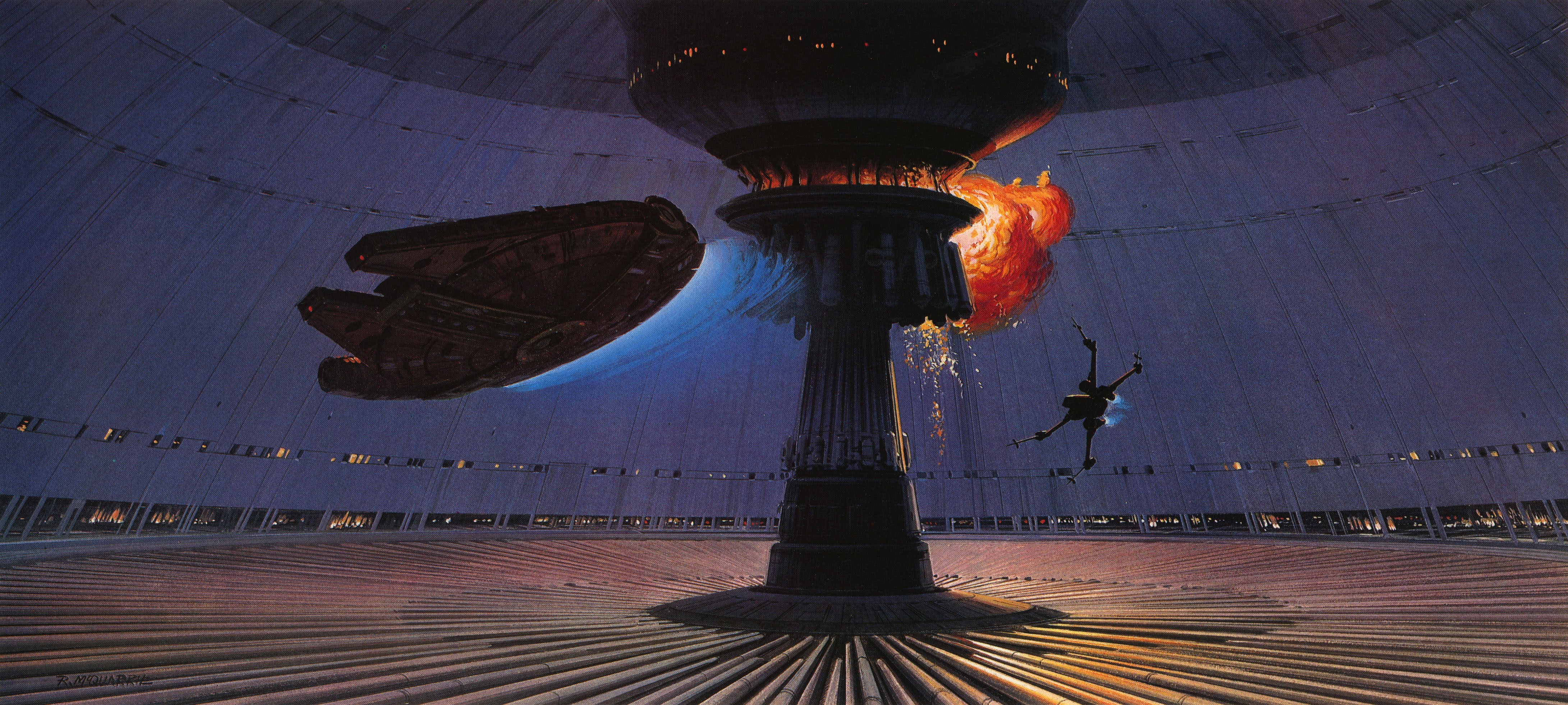 Millennium Falcon and X-wing in Death Star painting HD Wallpaper