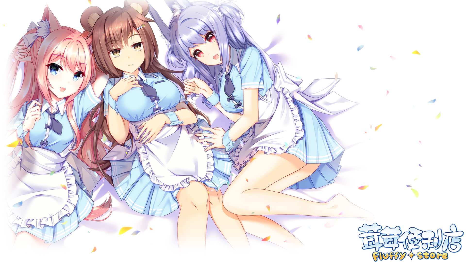 Three anime waitresses from Fluffy Store HD Wallpaper