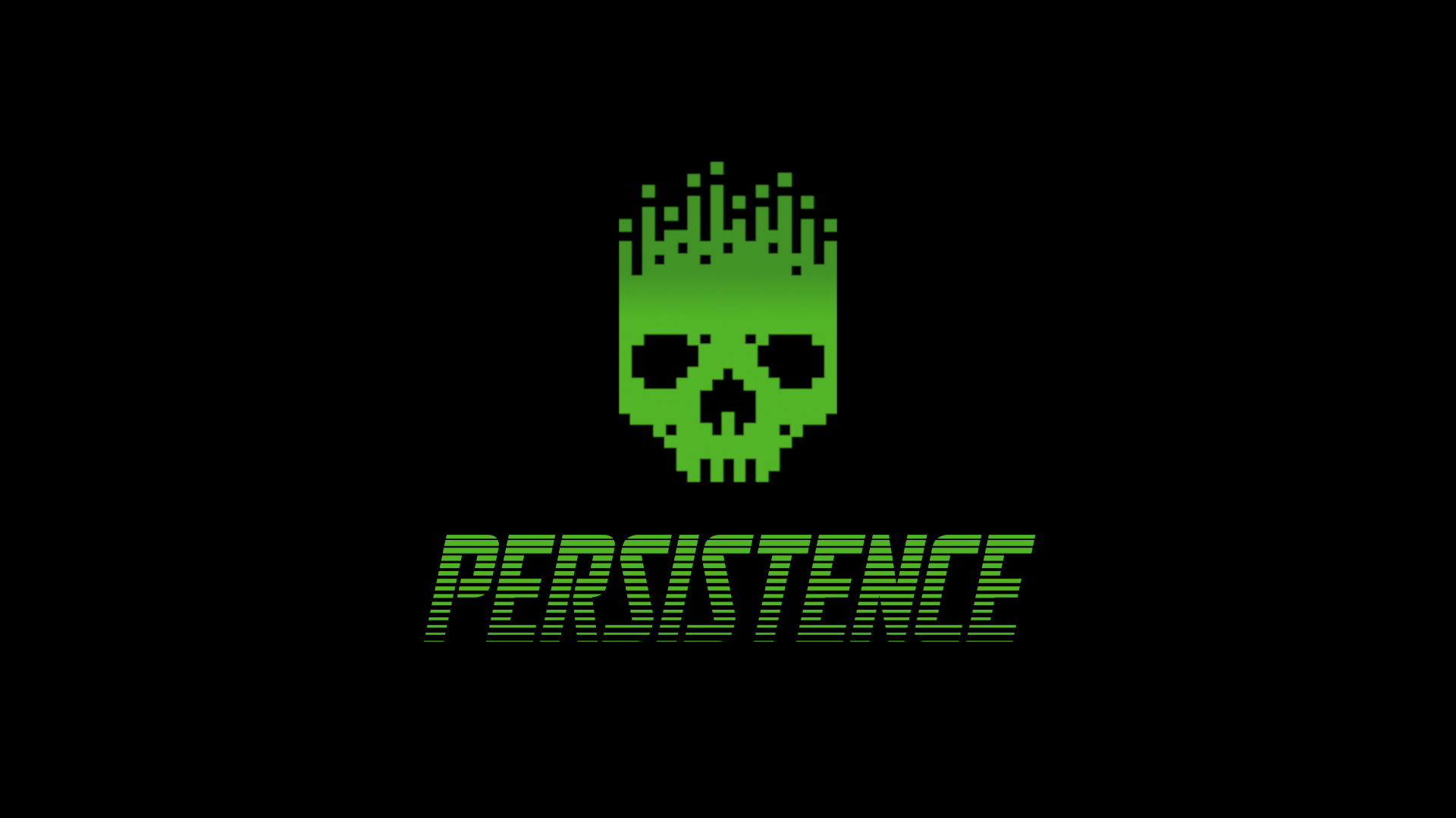 Pixelated green skull and "PERSISTENCE" text HD Wallpaper
