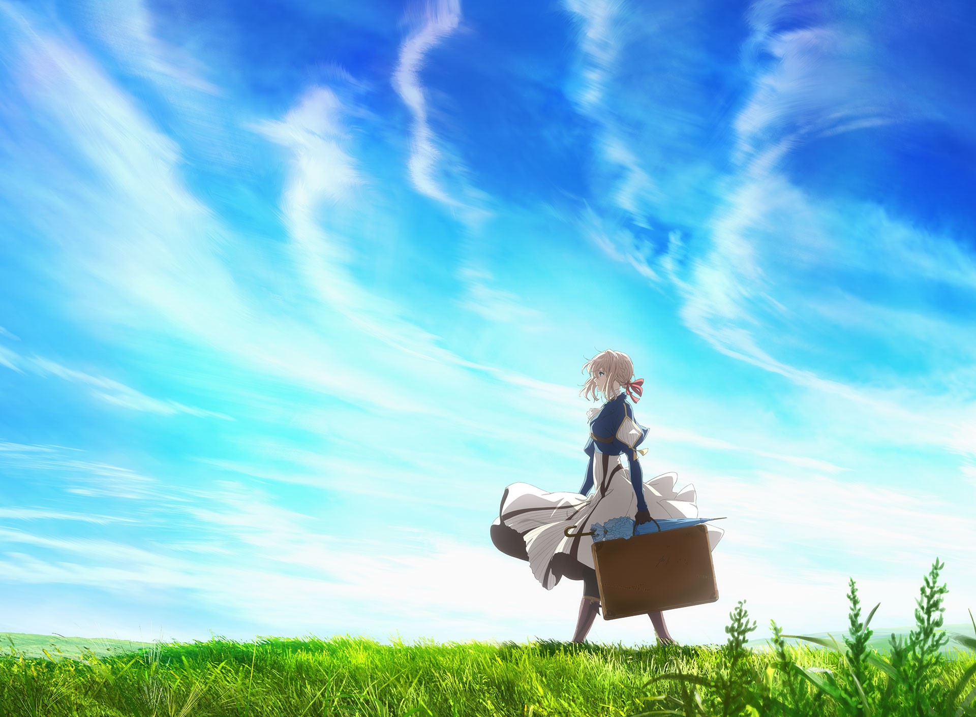 Violet Evergarden walking in a field HD Wallpaper