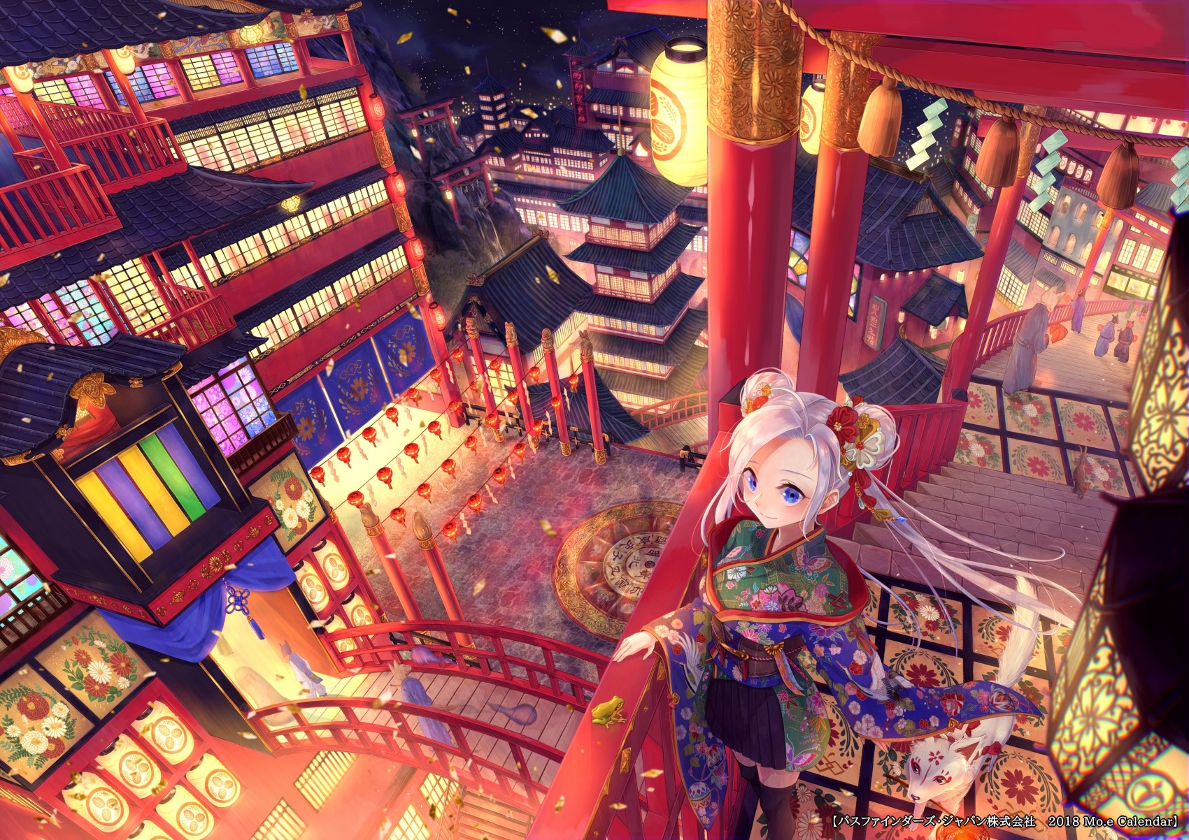 Anime girl in Japanese clothes in a traditional Japanese town HD Wallpaper