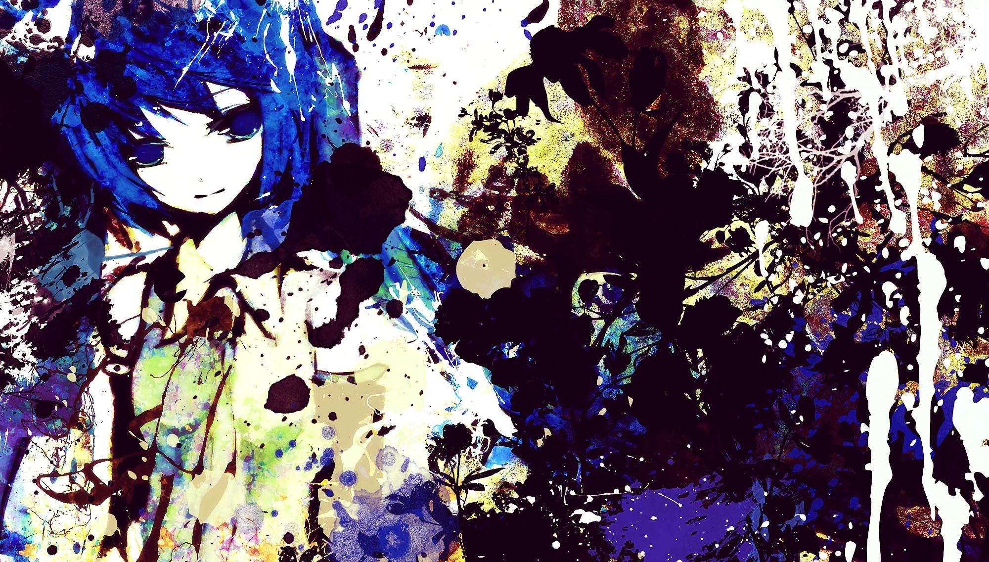 Anime girl with blue hair and abstract background HD Wallpaper