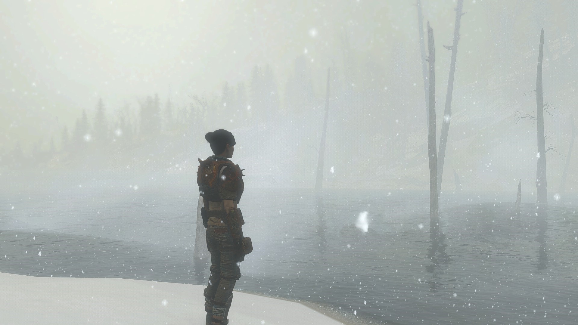 Fallout 4 winter scene with a lone survivor HD Wallpaper