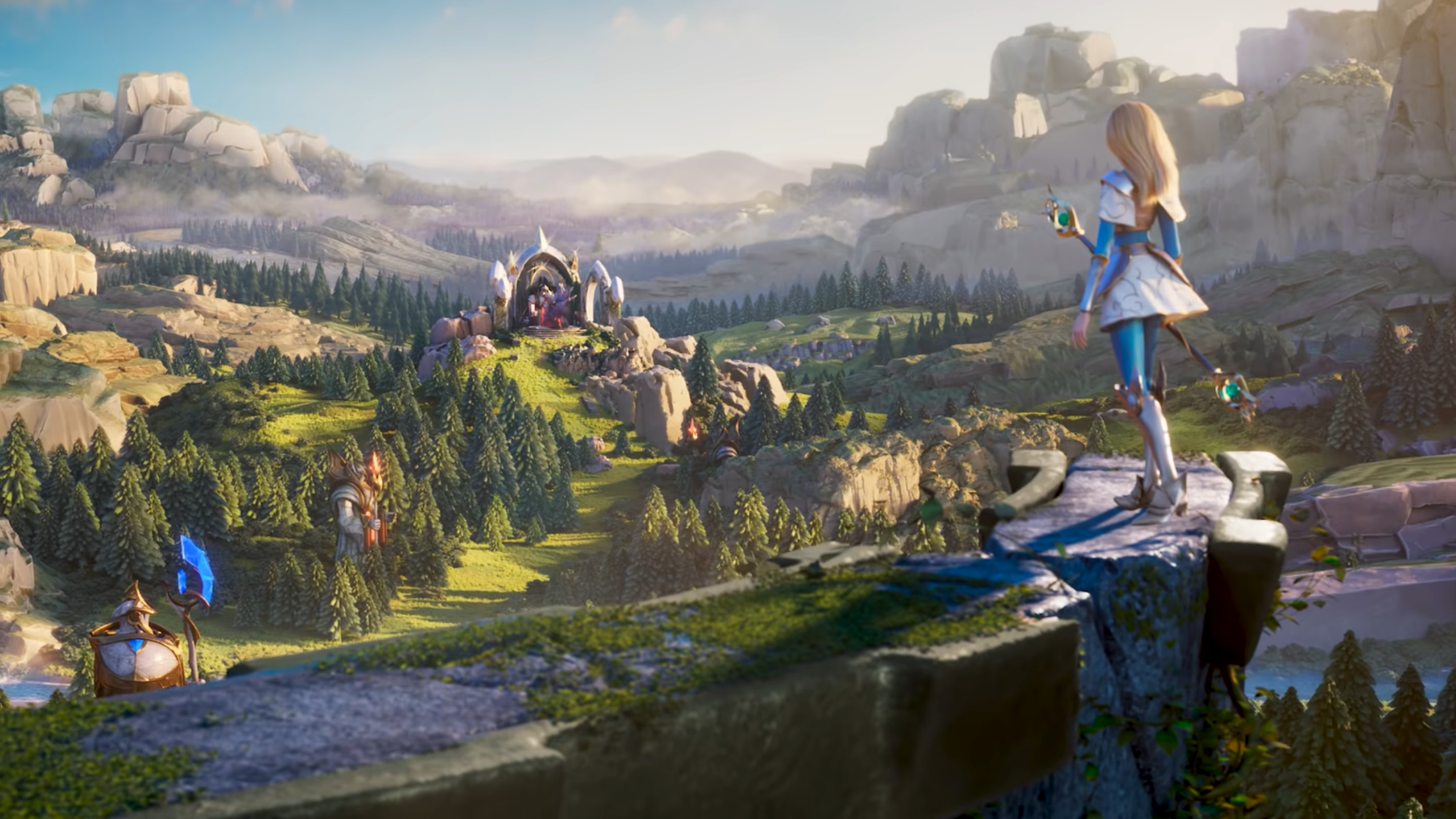 Lux from League of Legends in a fantasy landscape HD Wallpaper