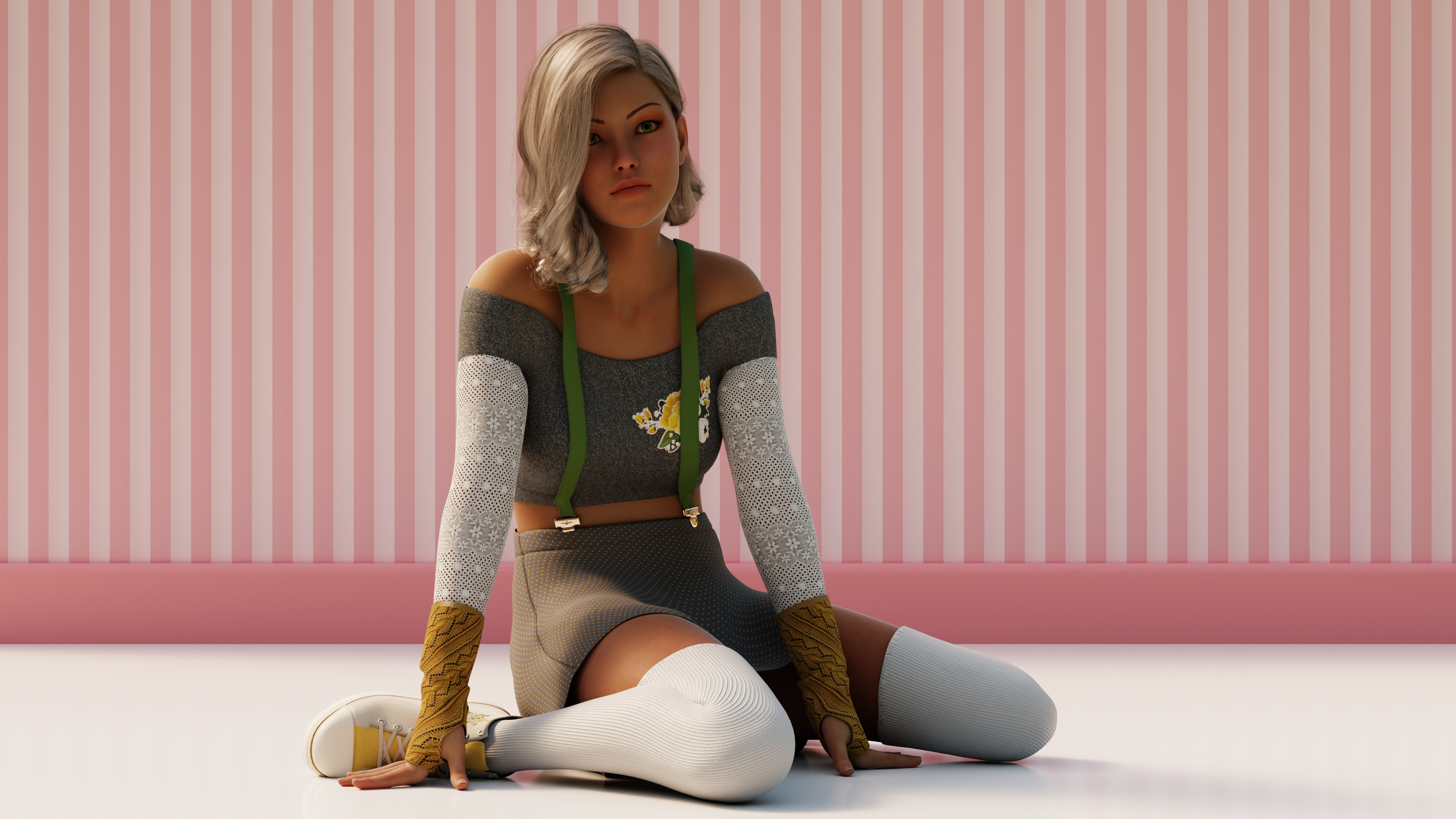 3D render of a young woman with blonde hair HD Wallpaper