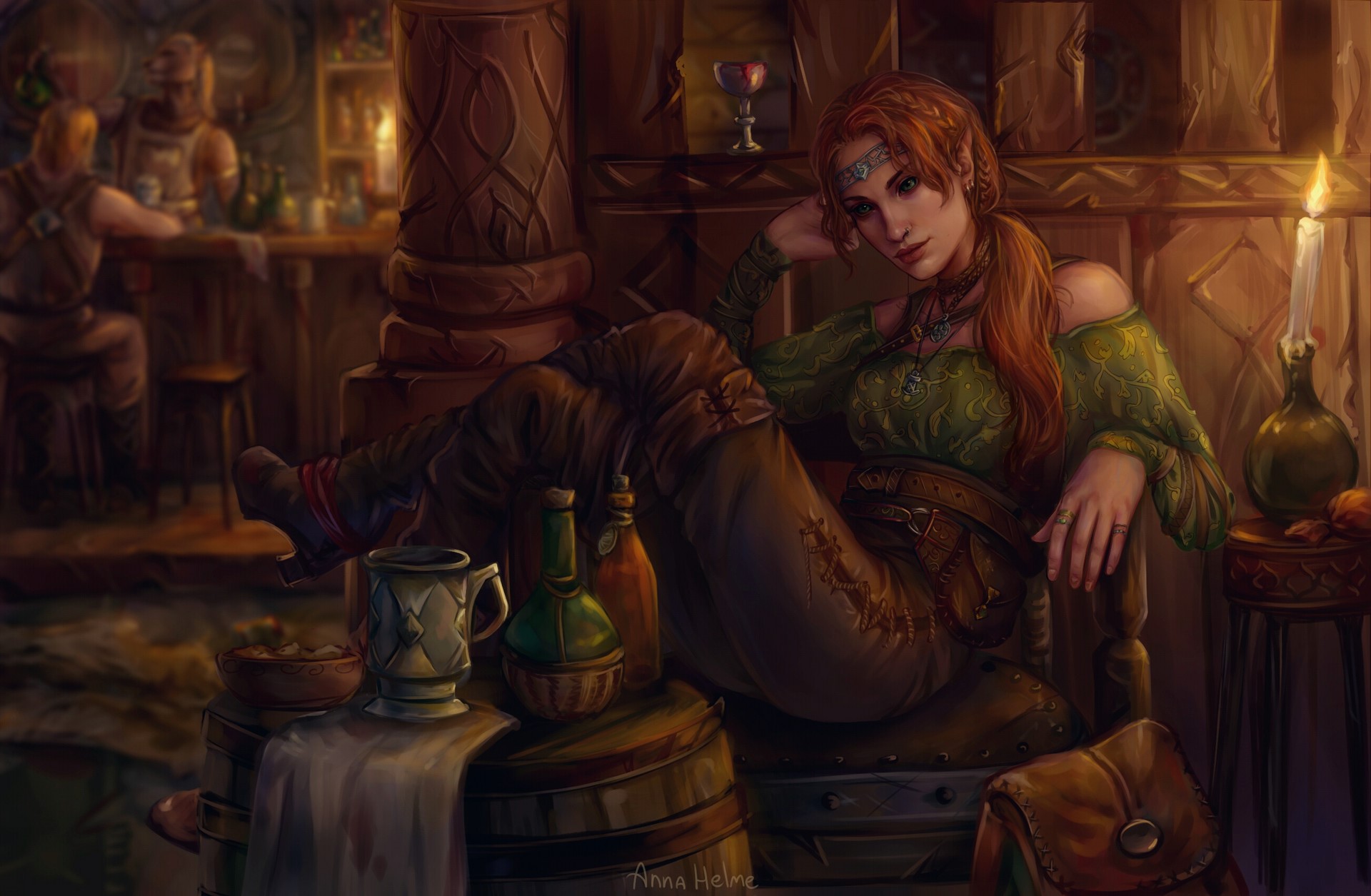 Redhead woman in a tavern from The Elder Scrolls HD Wallpaper