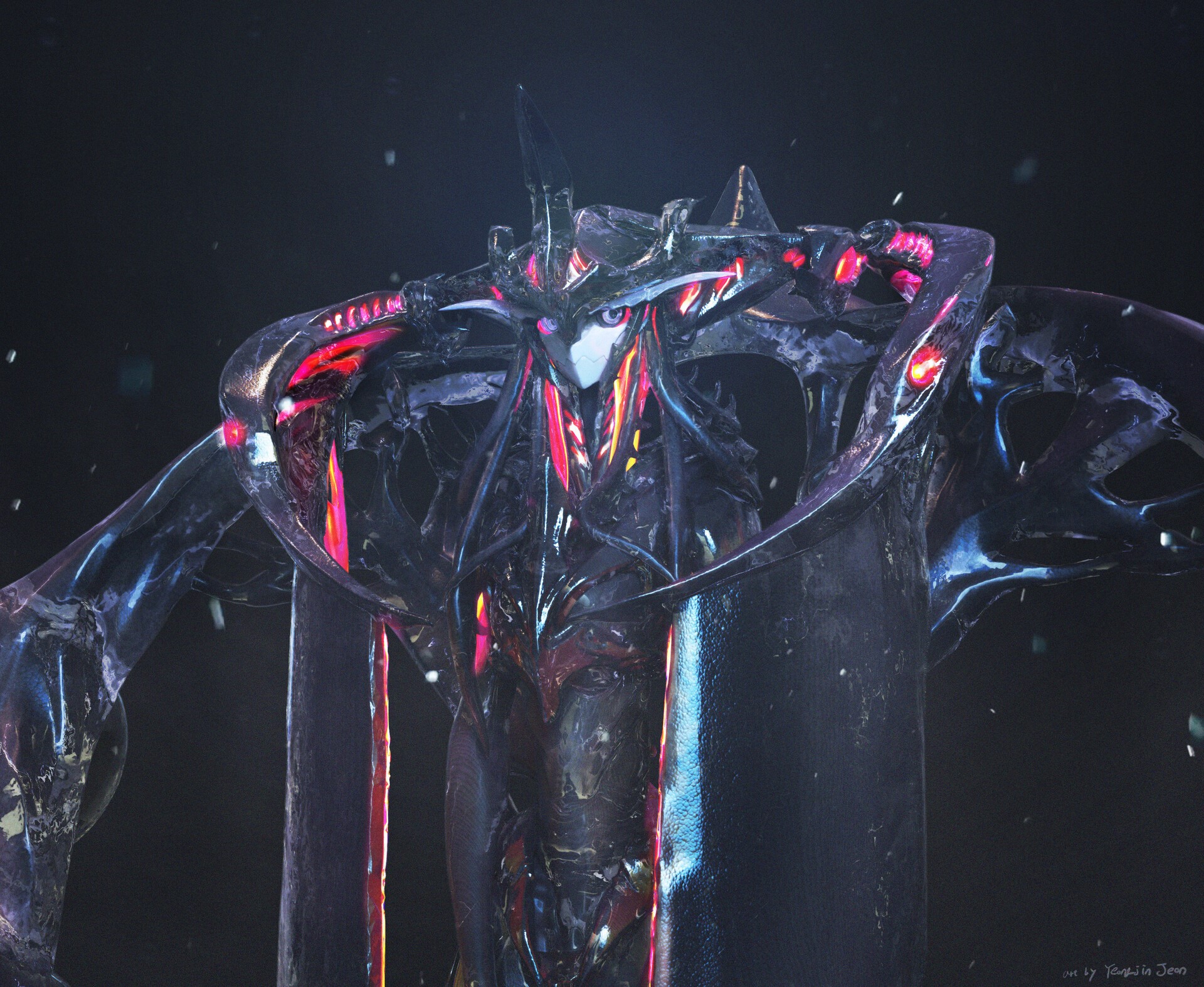 Fantasy creature with glowing red and blue accents HD Wallpaper