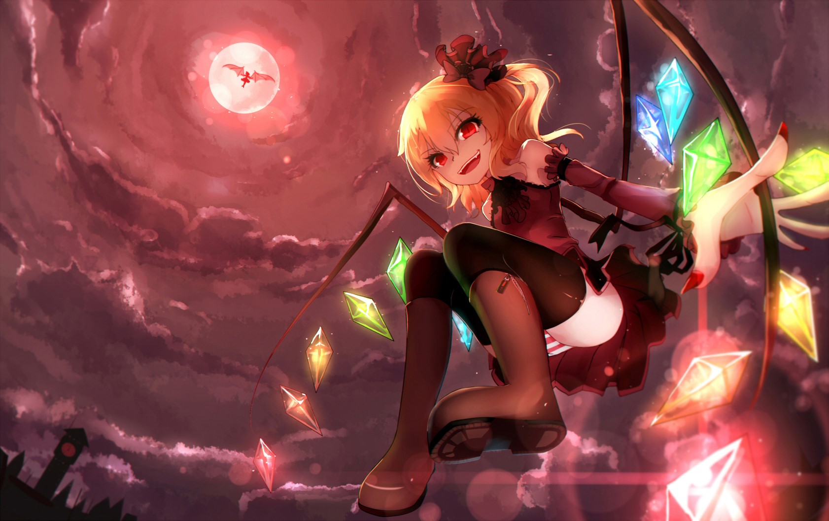 Remilia Scarlet from Touhou with crystals and moon HD Wallpaper