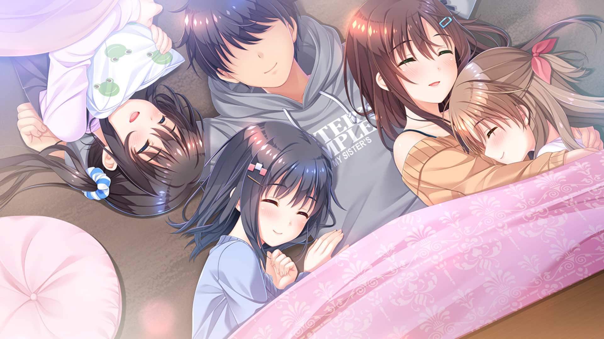 Anime characters sleeping together on a bed HD Wallpaper