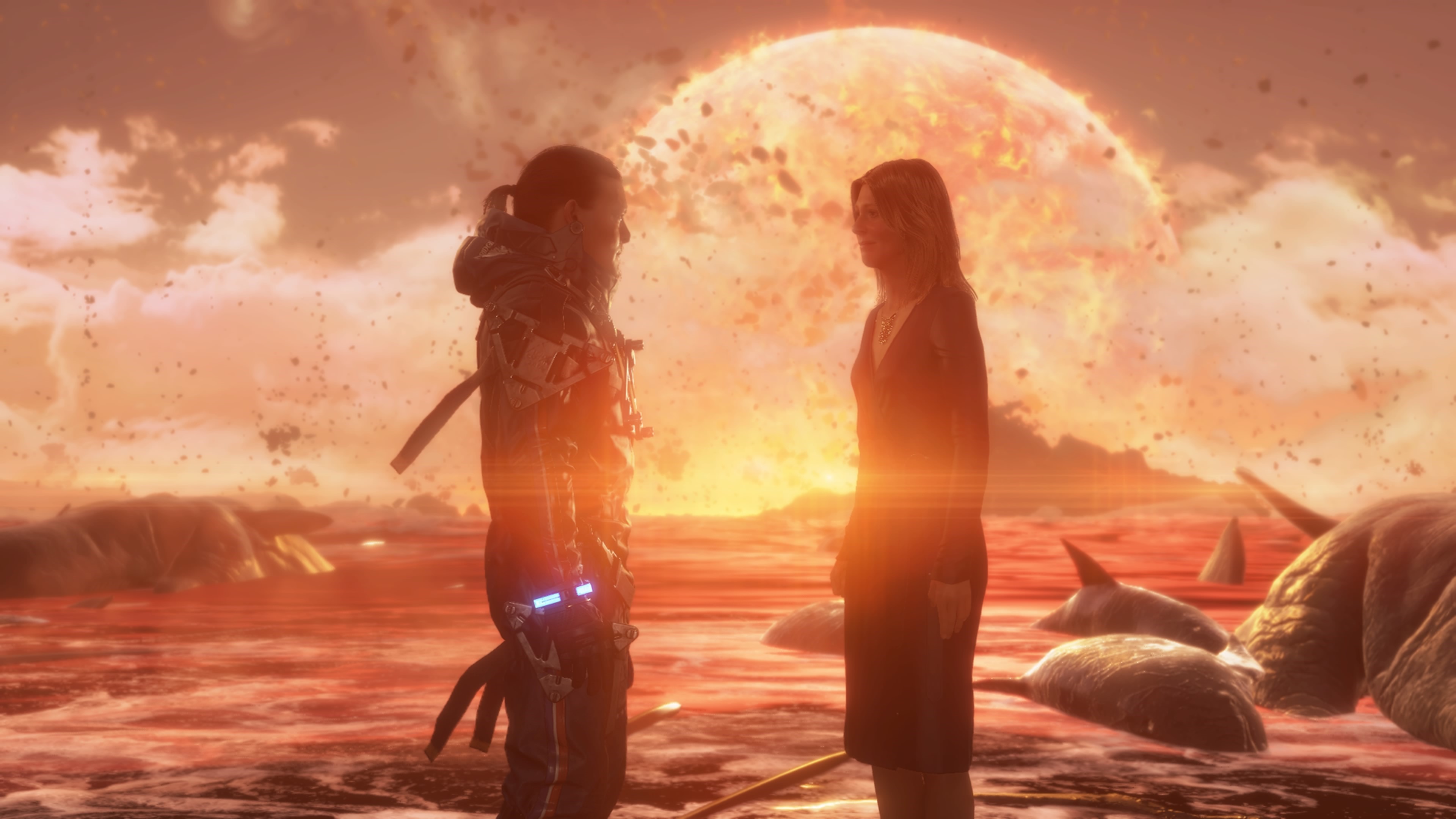 Death Stranding: Norman Reedus and Lindsay Wagner with explosion HD Wallpaper