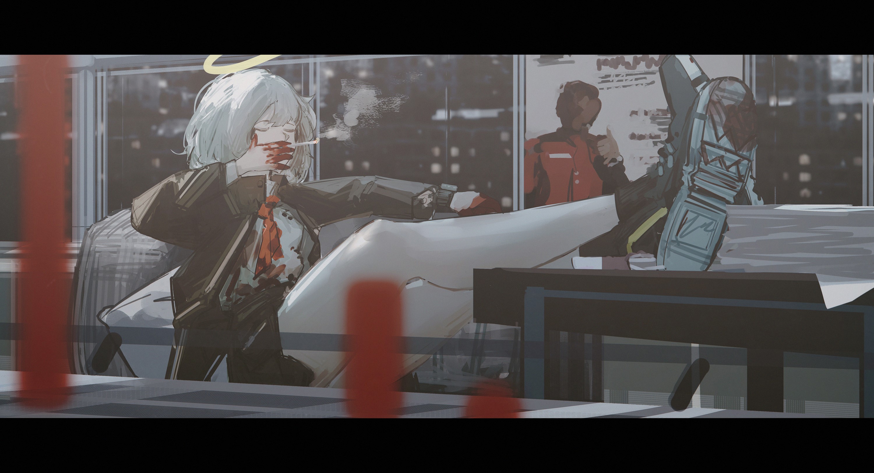 Anime girl with halo smoking and bleeding HD Wallpaper