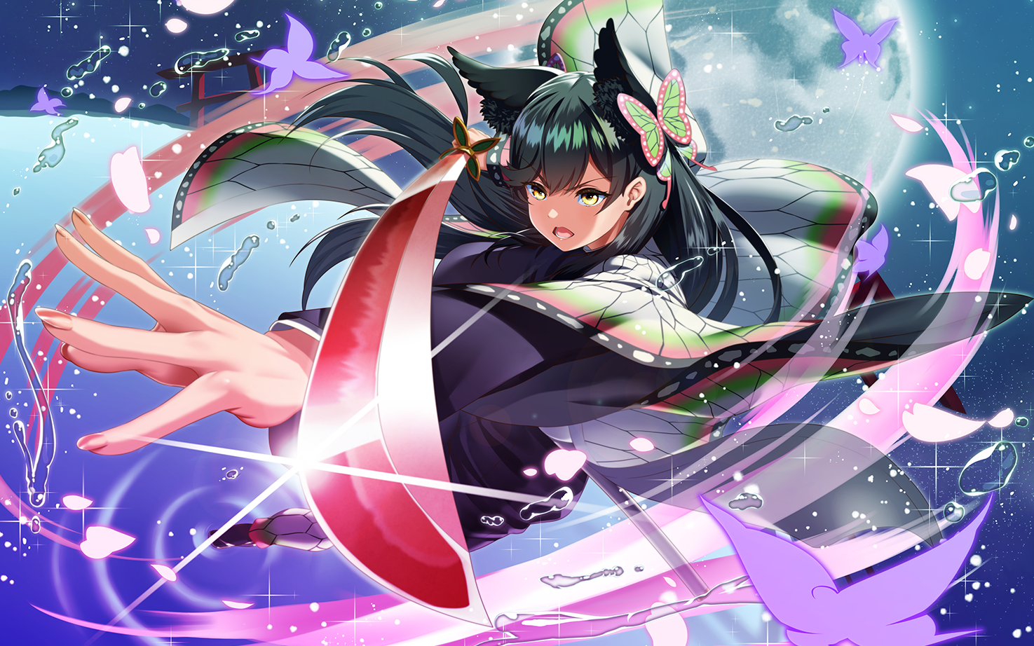 Anime girl with butterfly wings and katana HD Wallpaper