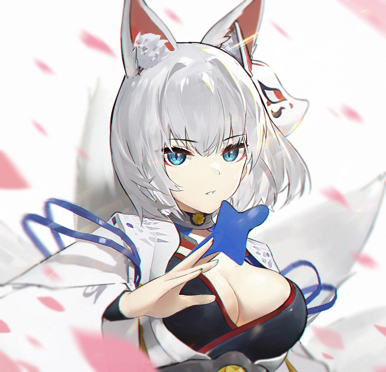 Kaga from Azur Lane with fox ears and mask HD Wallpaper