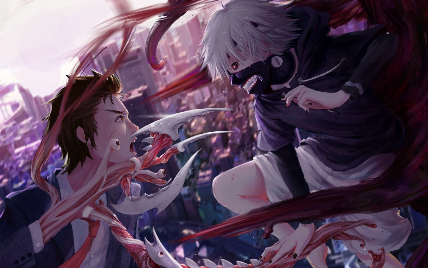 Kaneki Ken and Izumi Shinichi crossover fight HD Wallpaper