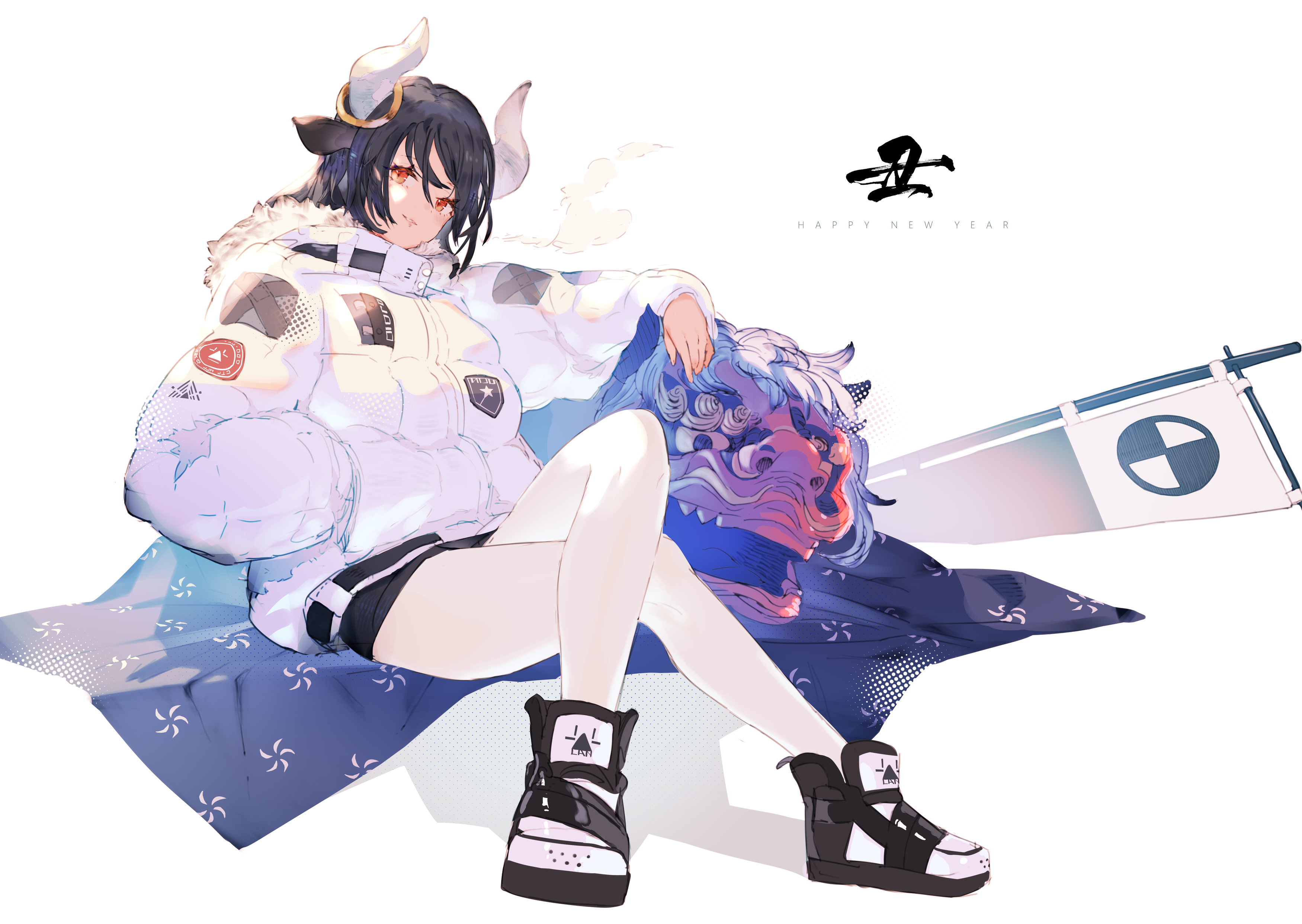 Anime cow girl with horns and mask HD Wallpaper