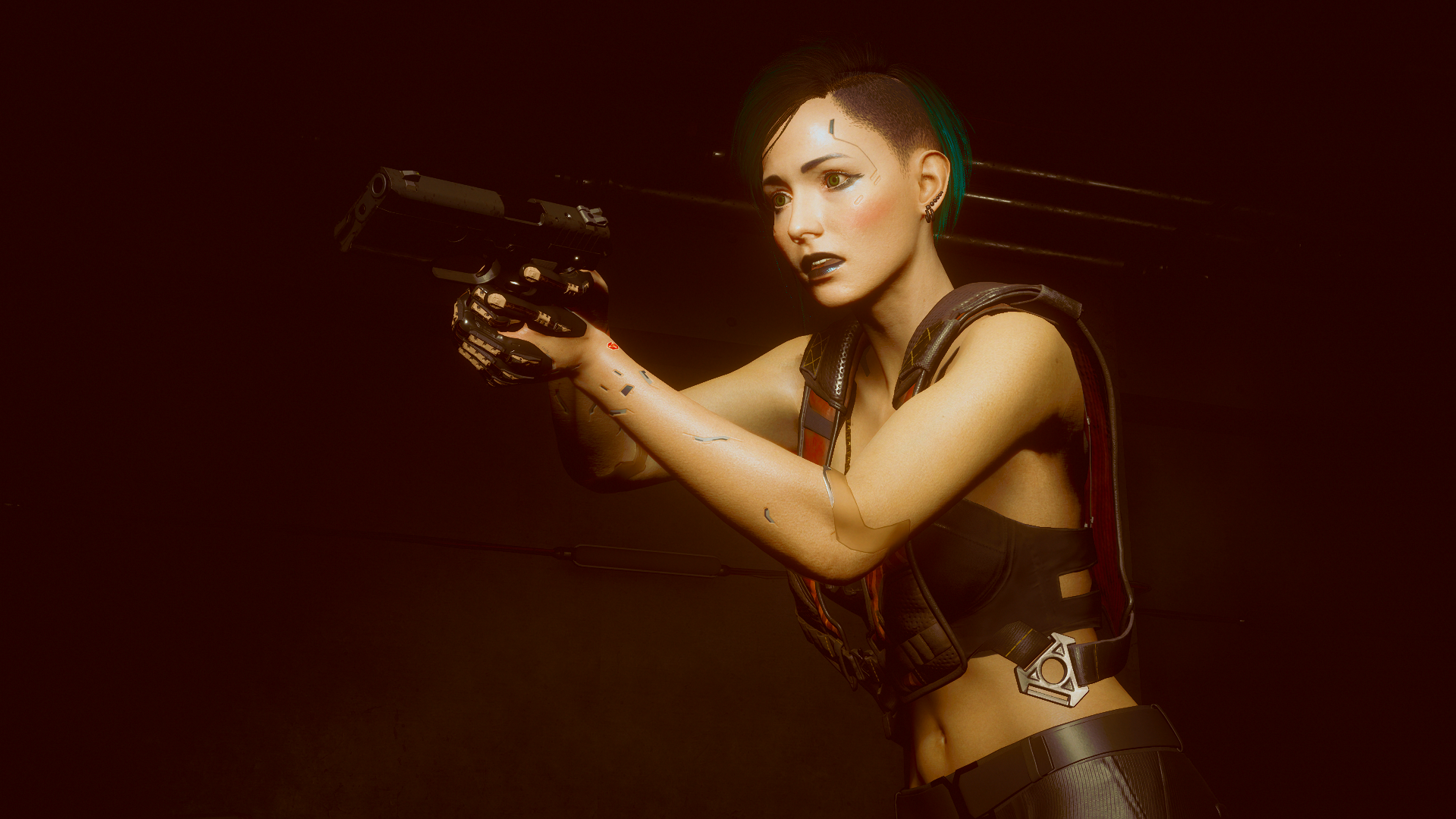 Female V from Cyberpunk 2077 holding a pistol HD Wallpaper