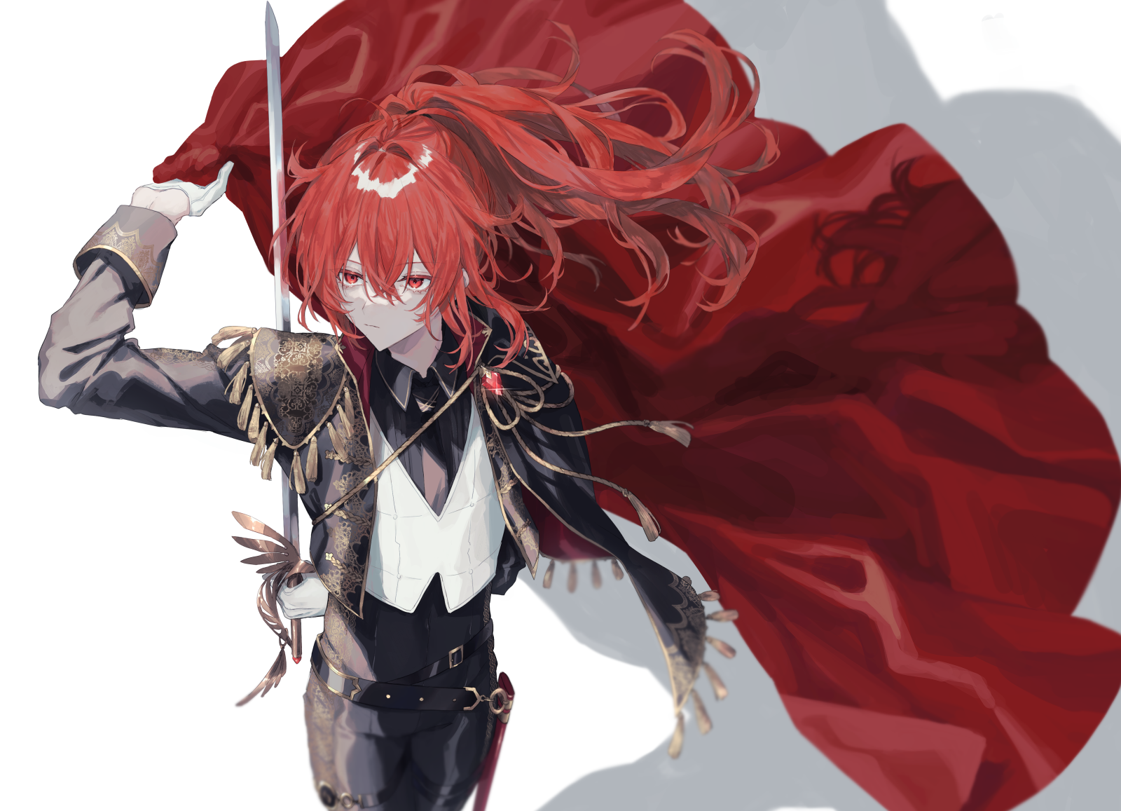 Diluc from Genshin Impact with red cape and sword HD Wallpaper