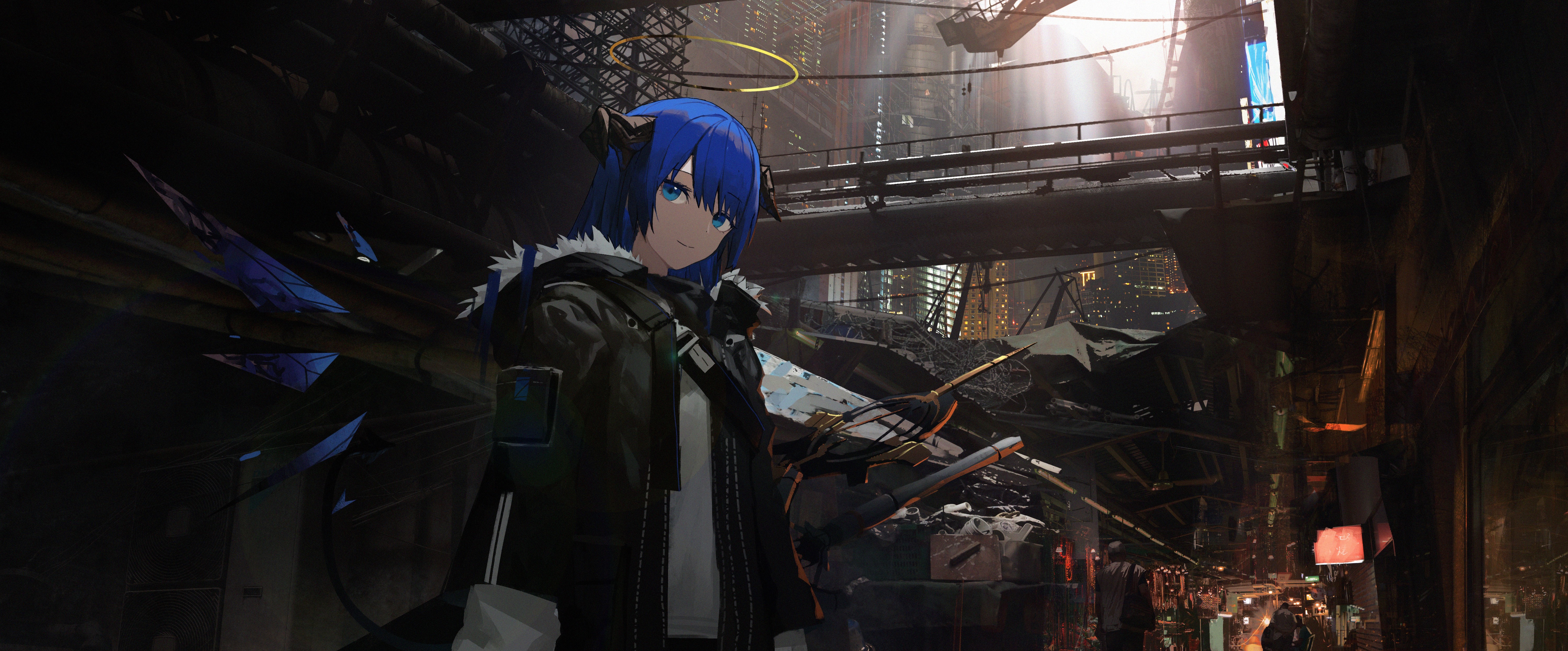 Mostima from Arknights in a ruined city HD Wallpaper
