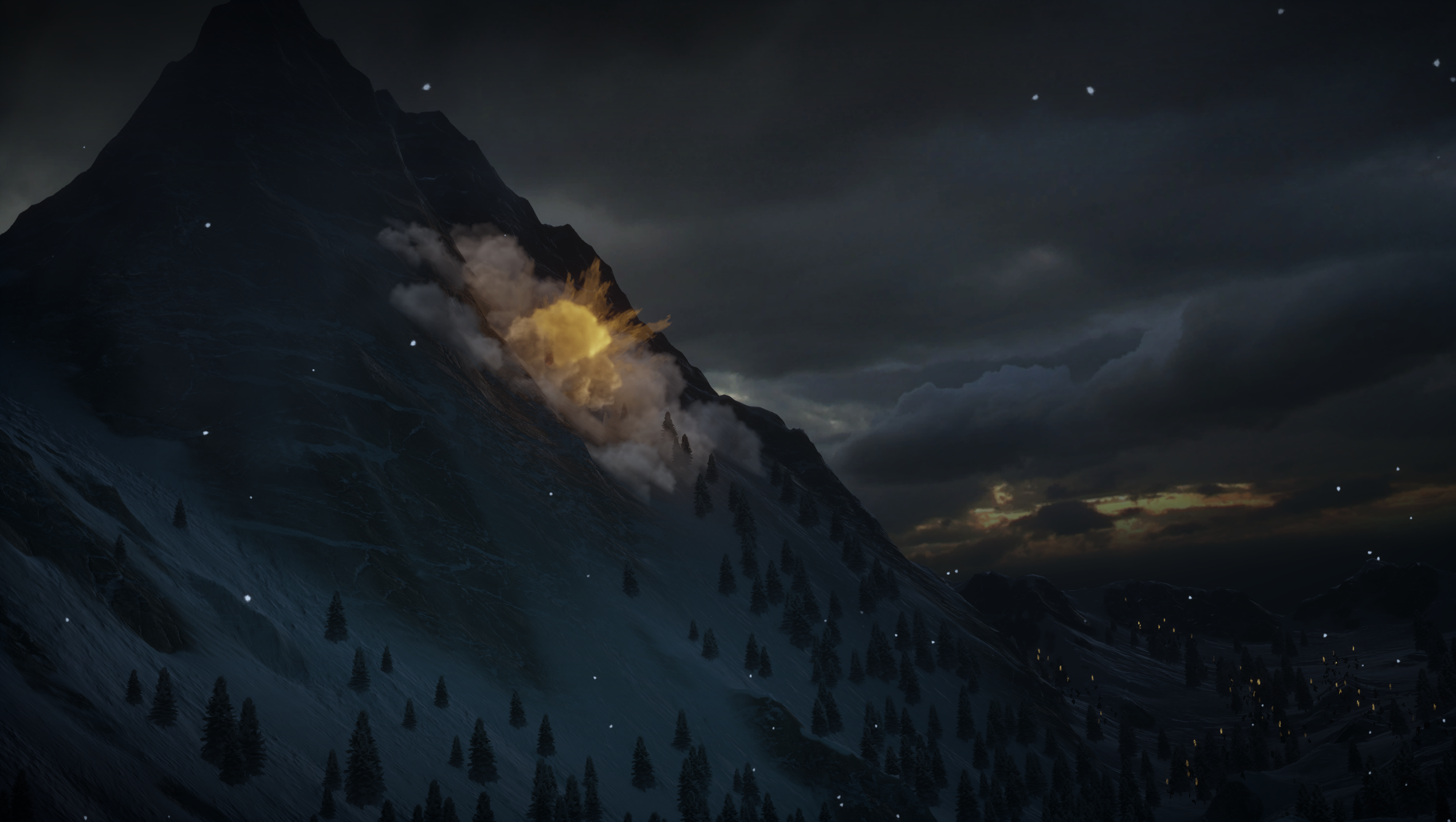 Explosion on a snowy mountain in Dragon Age: Inquisition HD Wallpaper