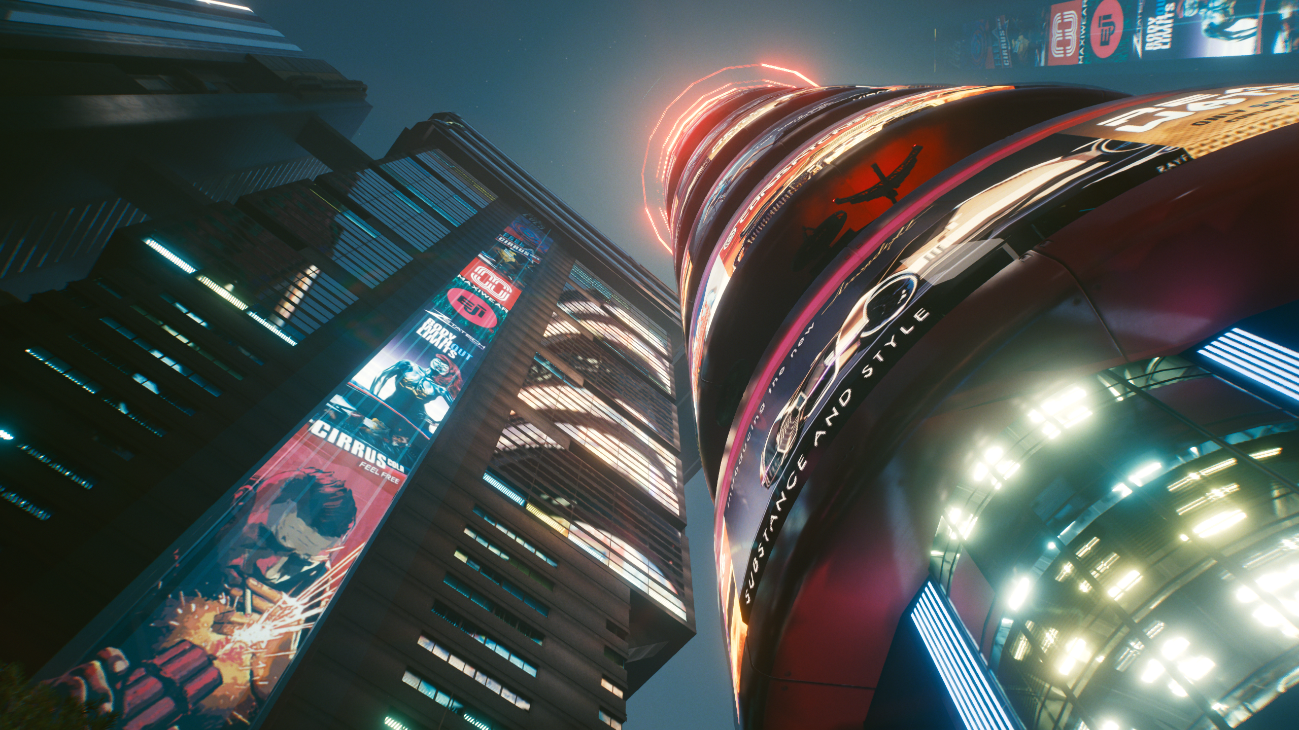 Cyberpunk 2077 futuristic city with advertisements HD Wallpaper