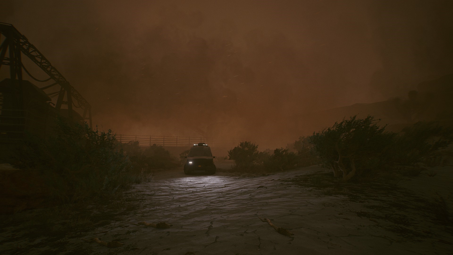 Cyberpunk 2077 screenshot of a vehicle in fog HD Wallpaper