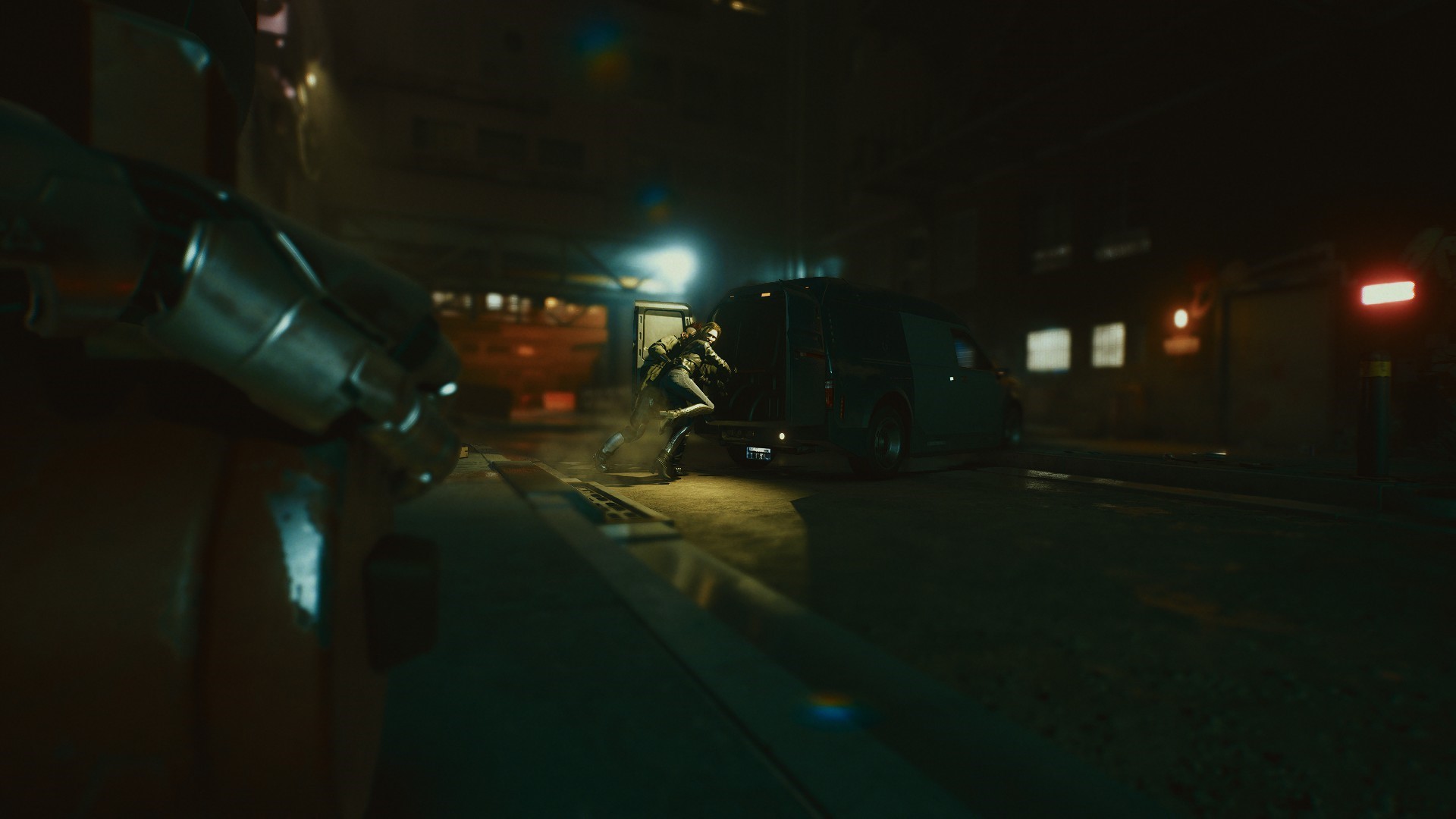 Cyberpunk 2077 screenshot of a person entering a van HD Wallpaper
