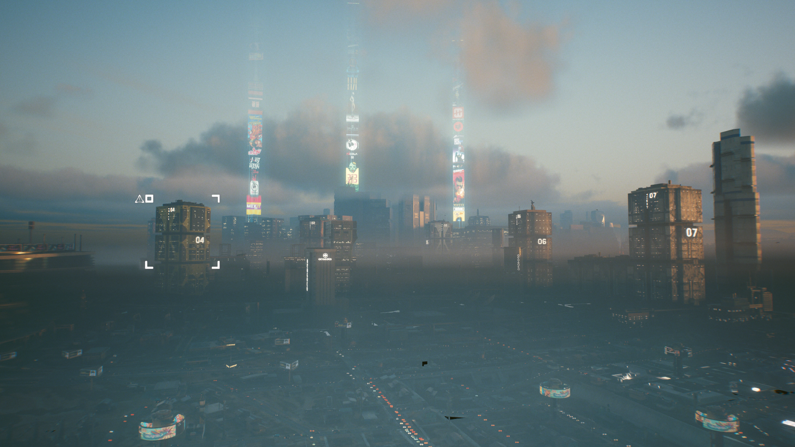 Cyberpunk 2077 futuristic city skyline at dusk HD Wallpaper