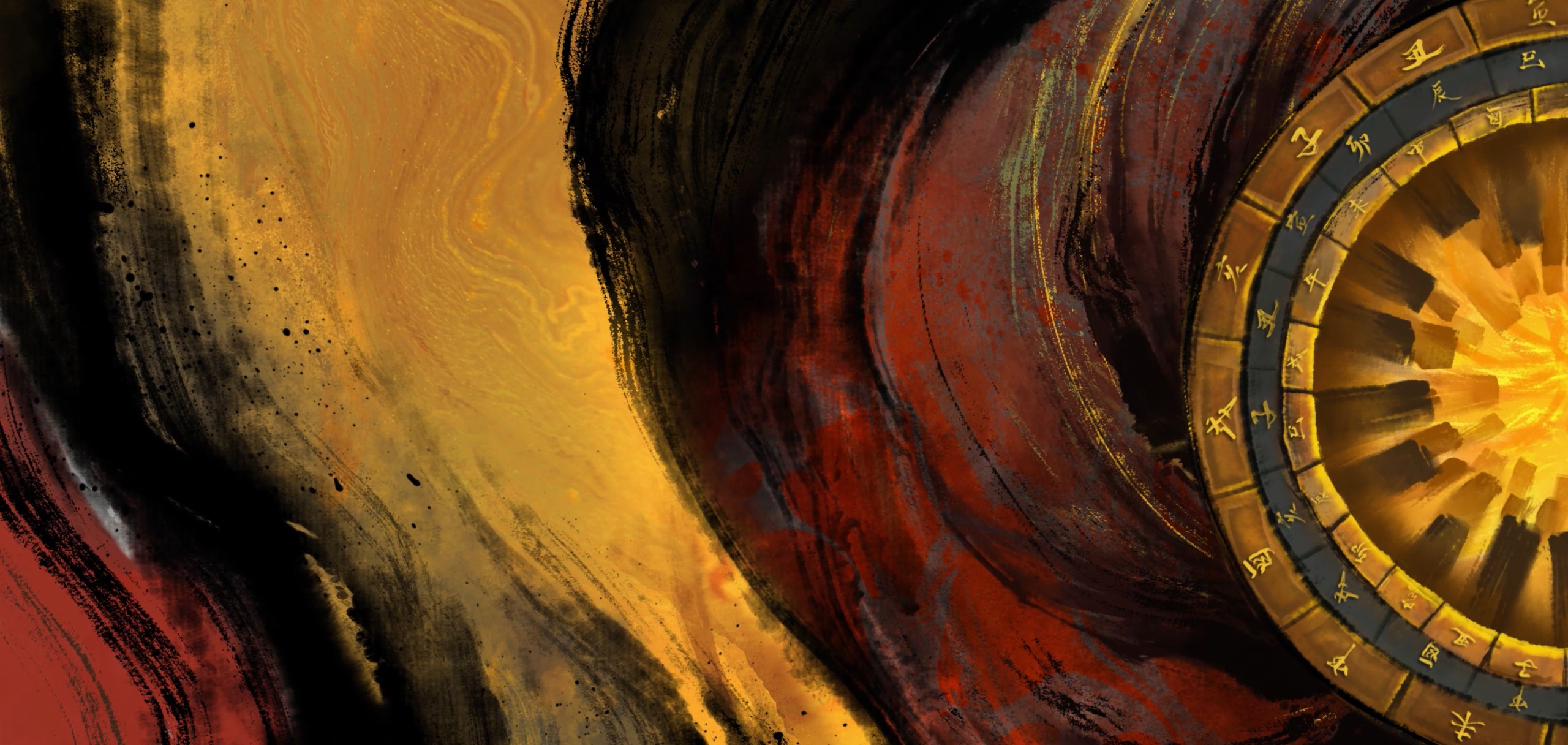 Wushan Five Elements painting with a golden wheel HD Wallpaper