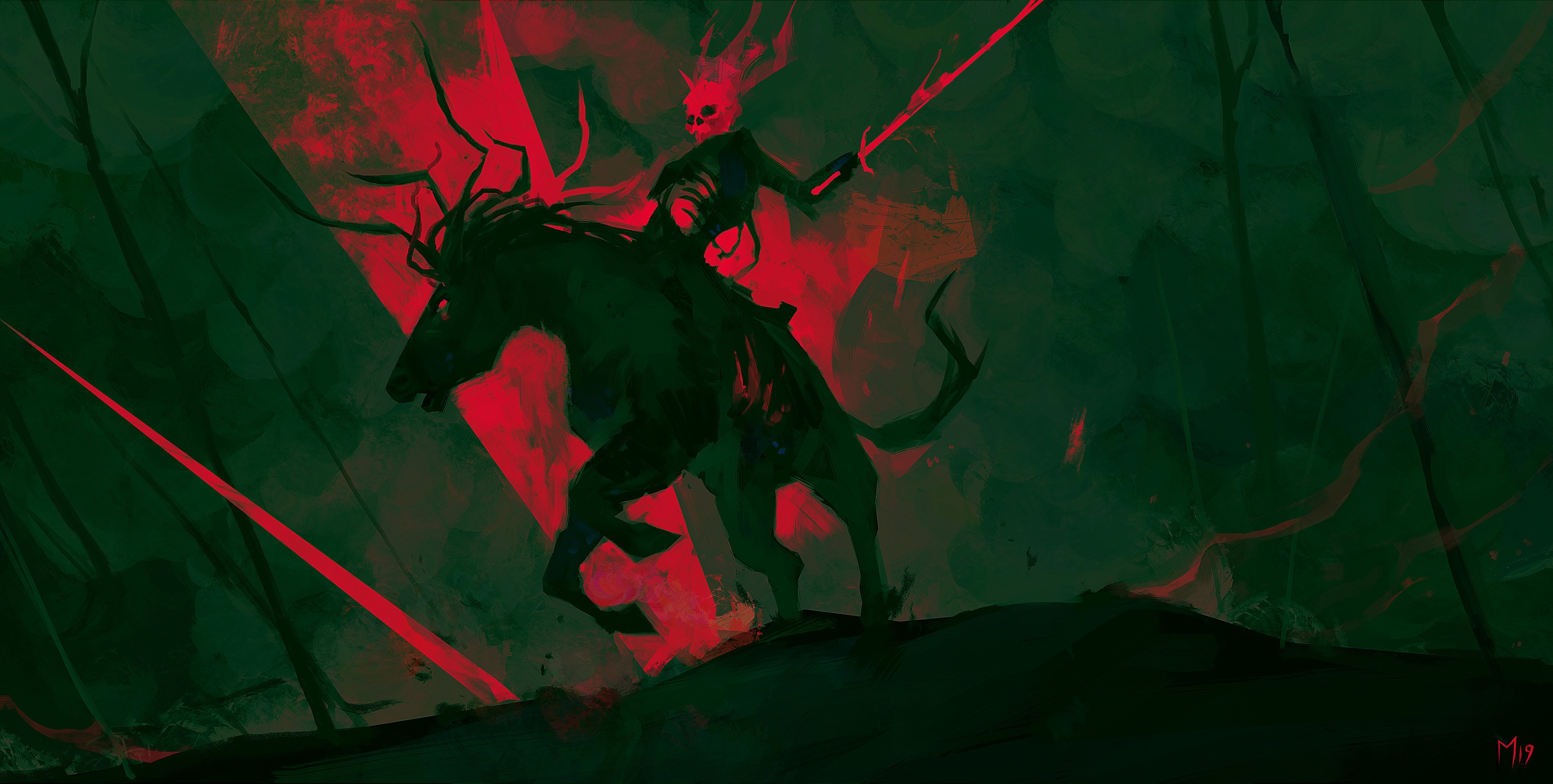 Skull Rider on Horse with Antlers HD Wallpaper