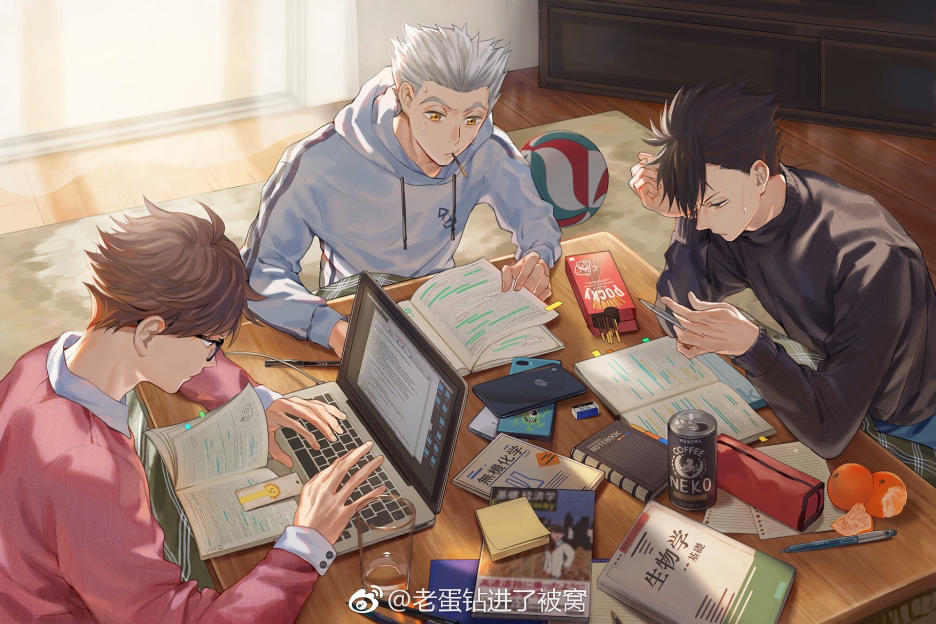 Haikyuu!! characters studying together HD Wallpaper