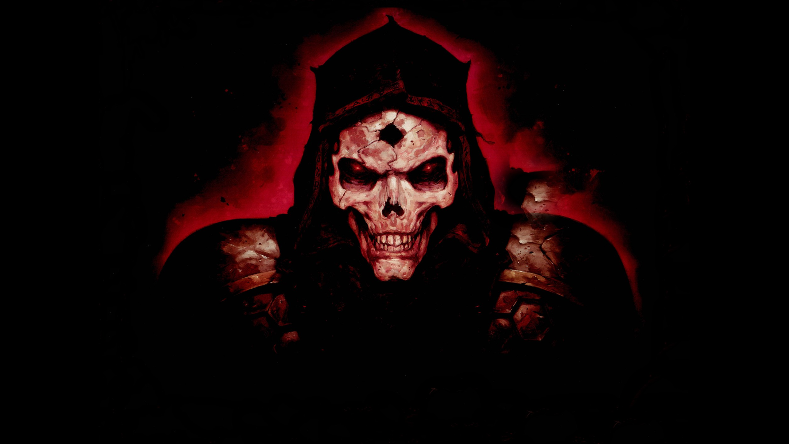 Diablo 2 Skull with Red Eyes and Hood HD Wallpaper